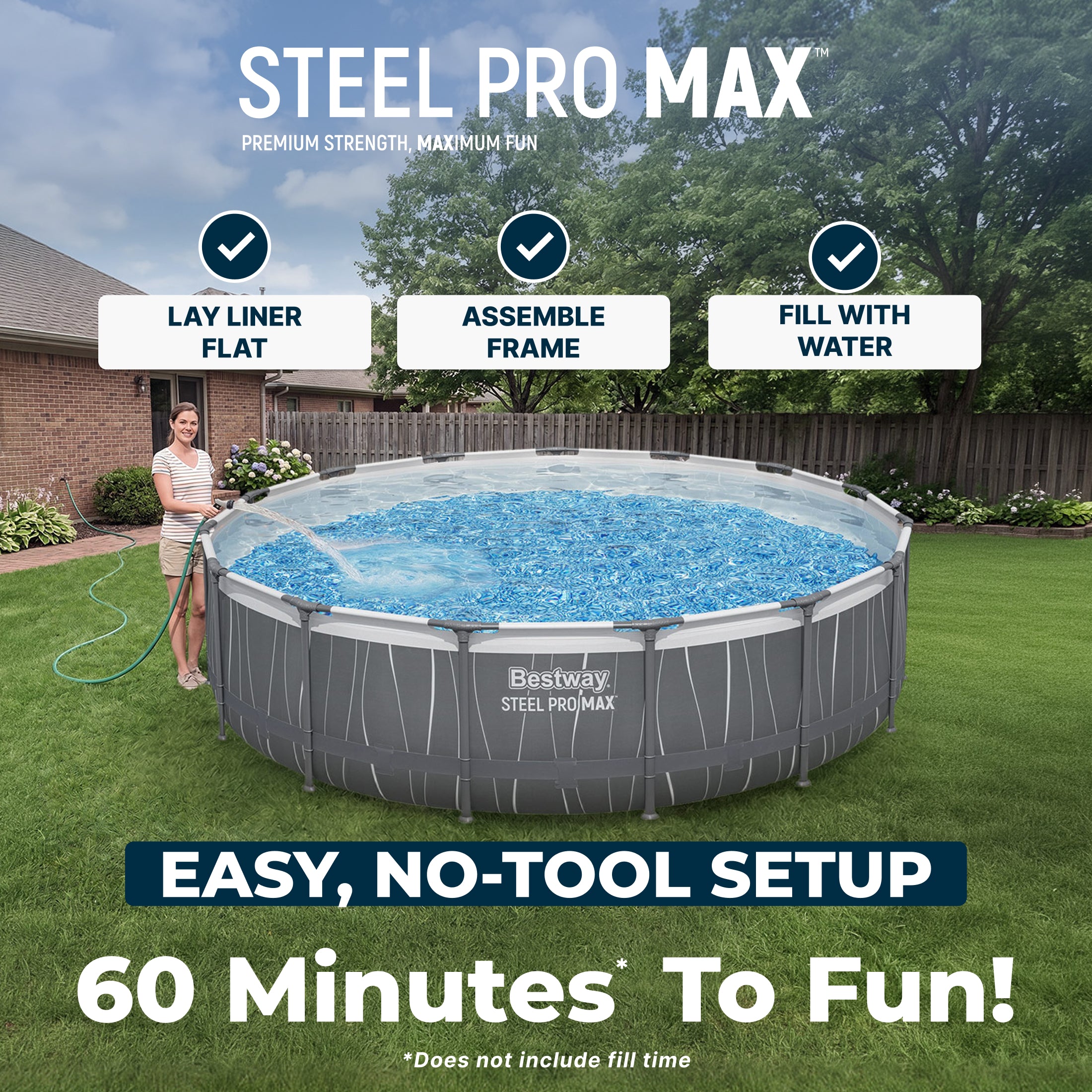 Piscina elevada redonda Bestway Steel Pro MAX de 4,5 x 107 cm con luz LED