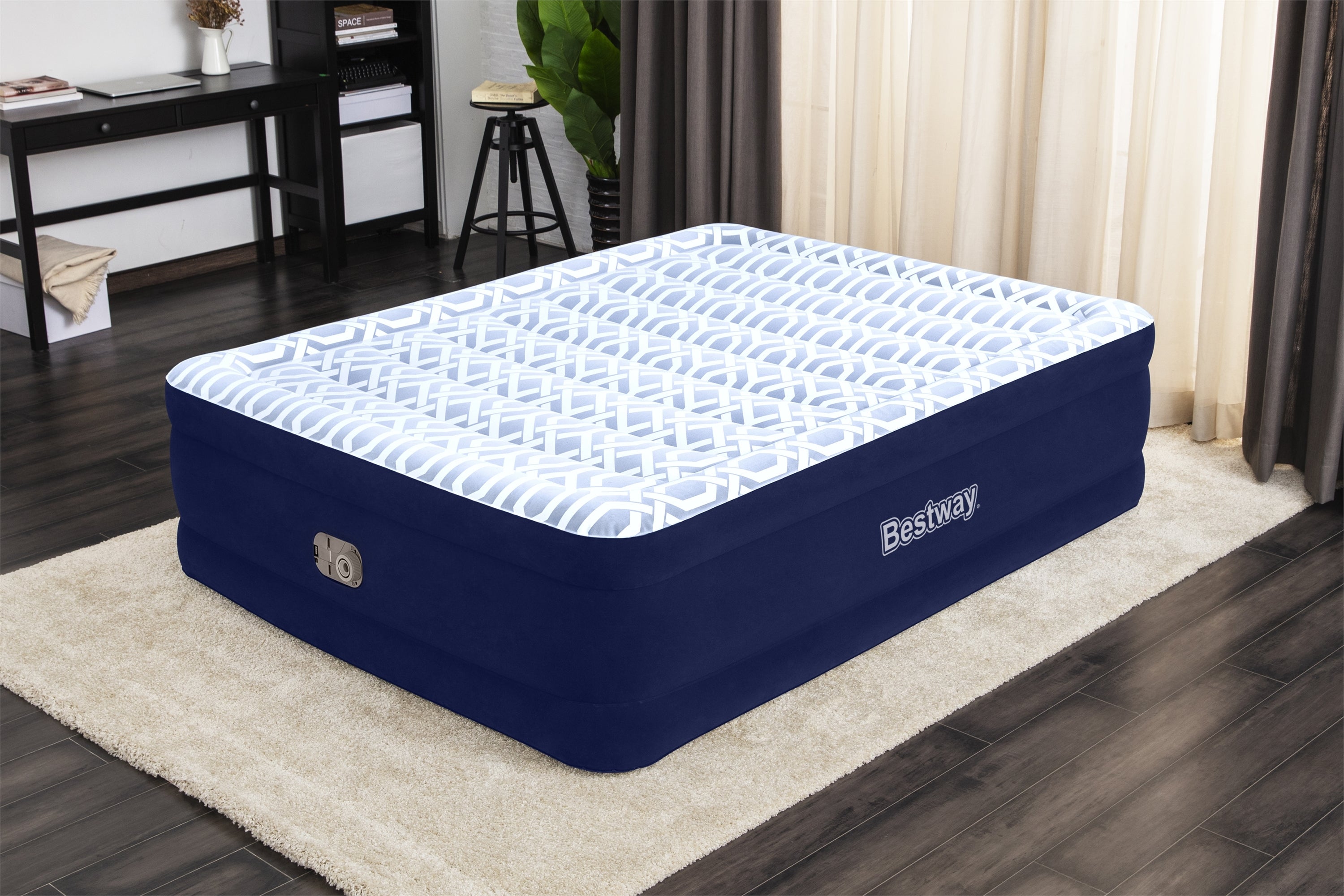 Bestway Tritech Fashion Flock Air Mattress Queen 20” with Built-in AC Pump and Antimicrobial Coating