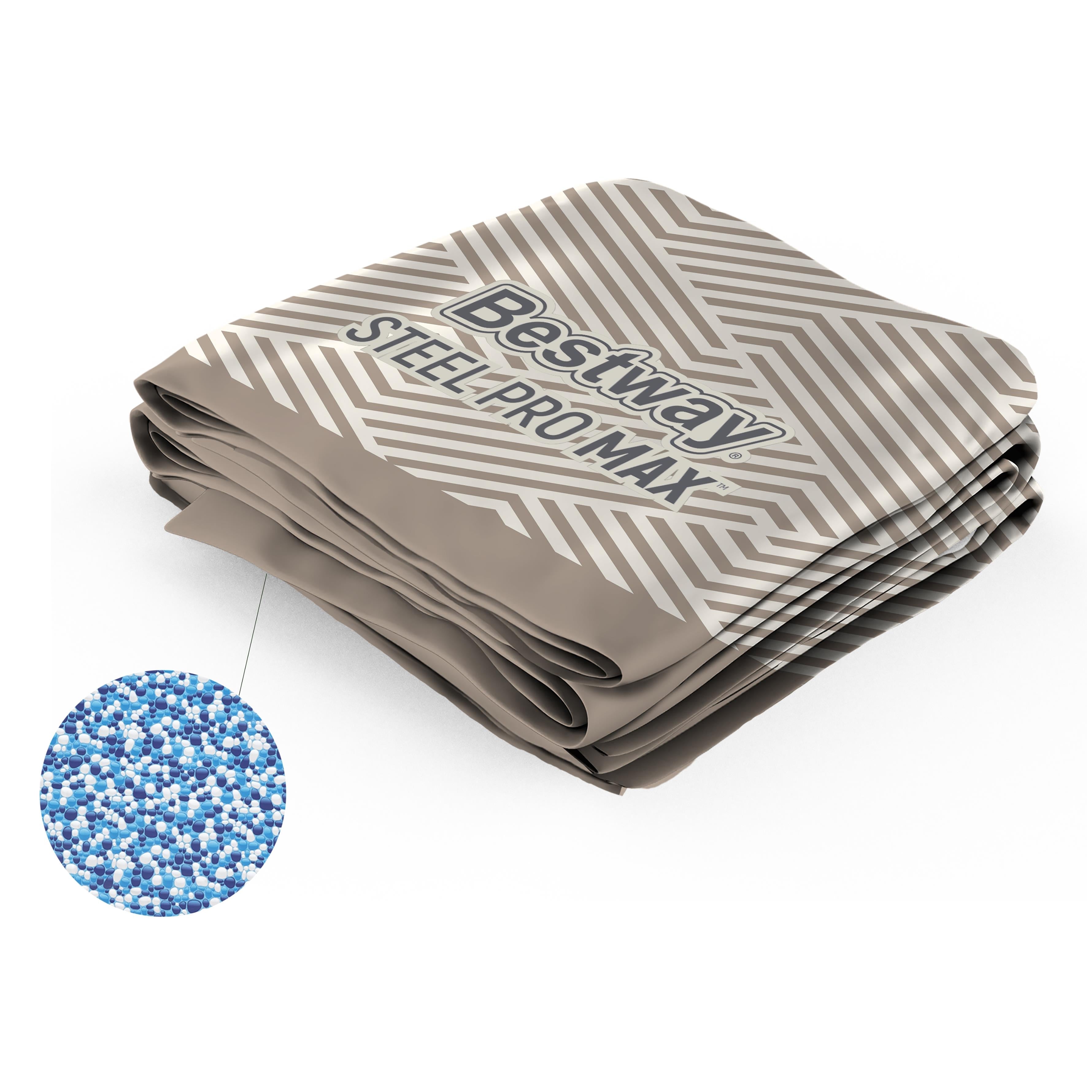 Steel Pro MAX 13' x 42" Round Above Ground Pool Liner & Support Strap/Vertical Leg Rings Replacement, Stripes