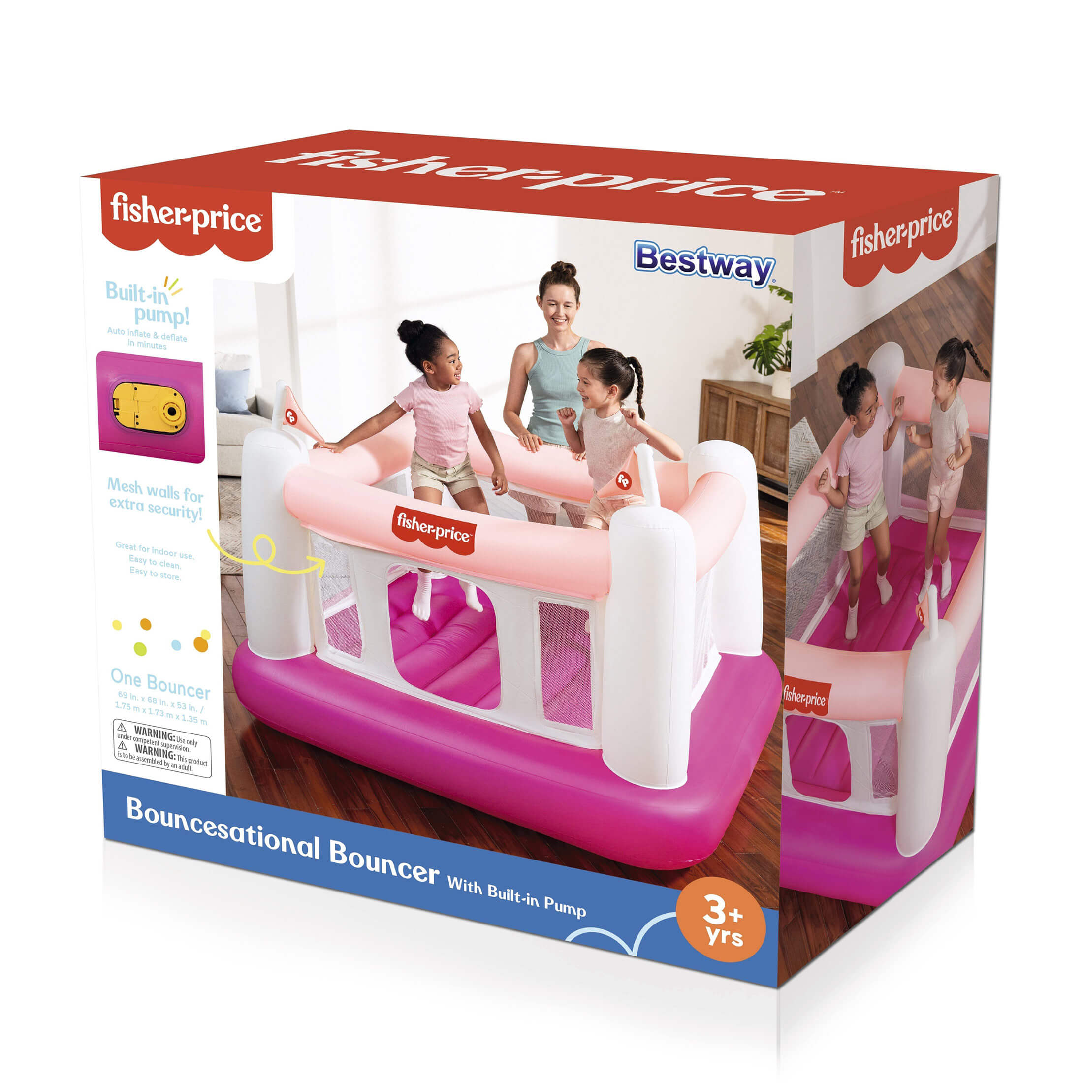 Fisher-Price Bouncesational Bounce House with Built-in Pump, Pink