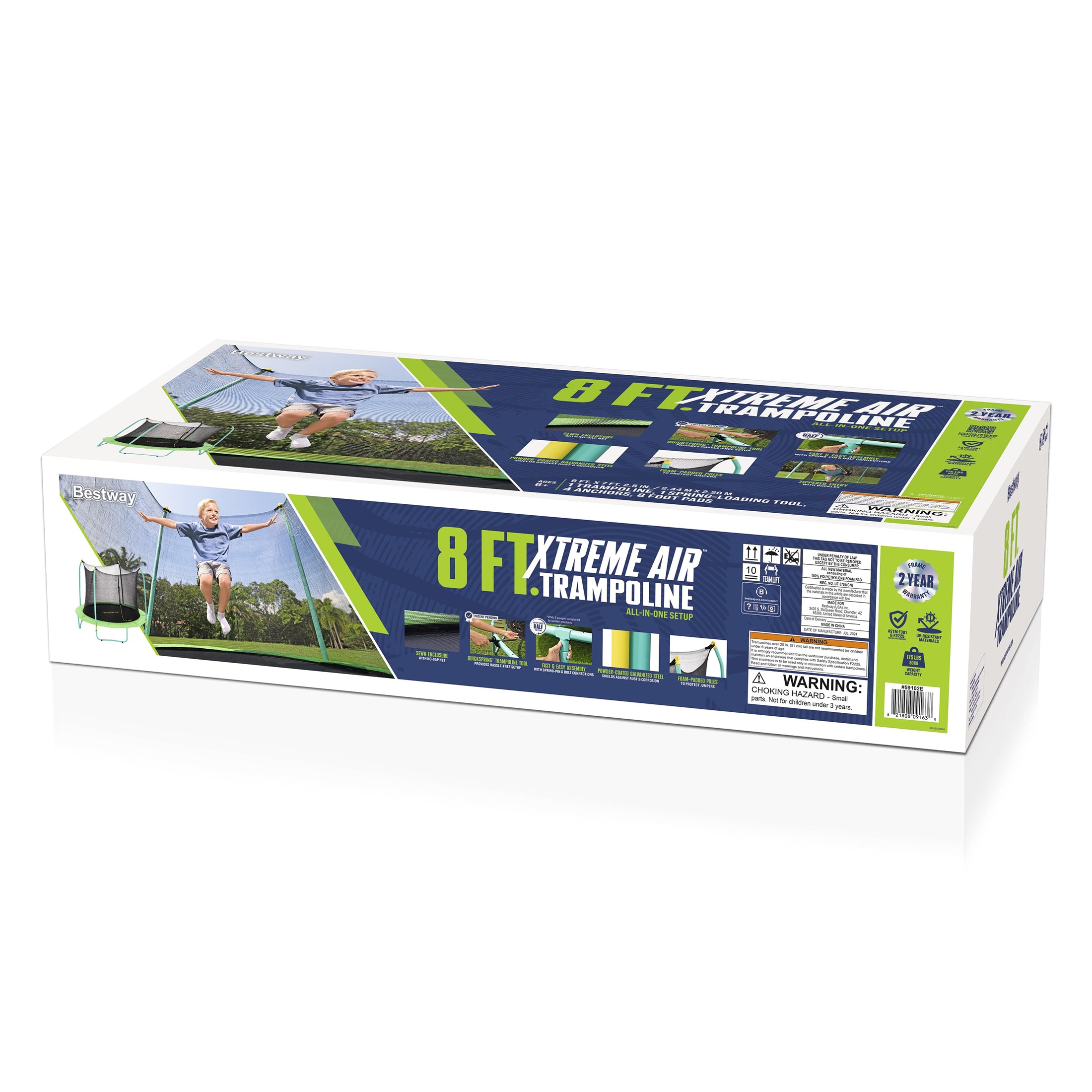 Trampoline d'extérieur Bestway Xtreme Air de 2,4 m (8 pi), filet de sécurité sans espace, acier antirouille, installation rapide