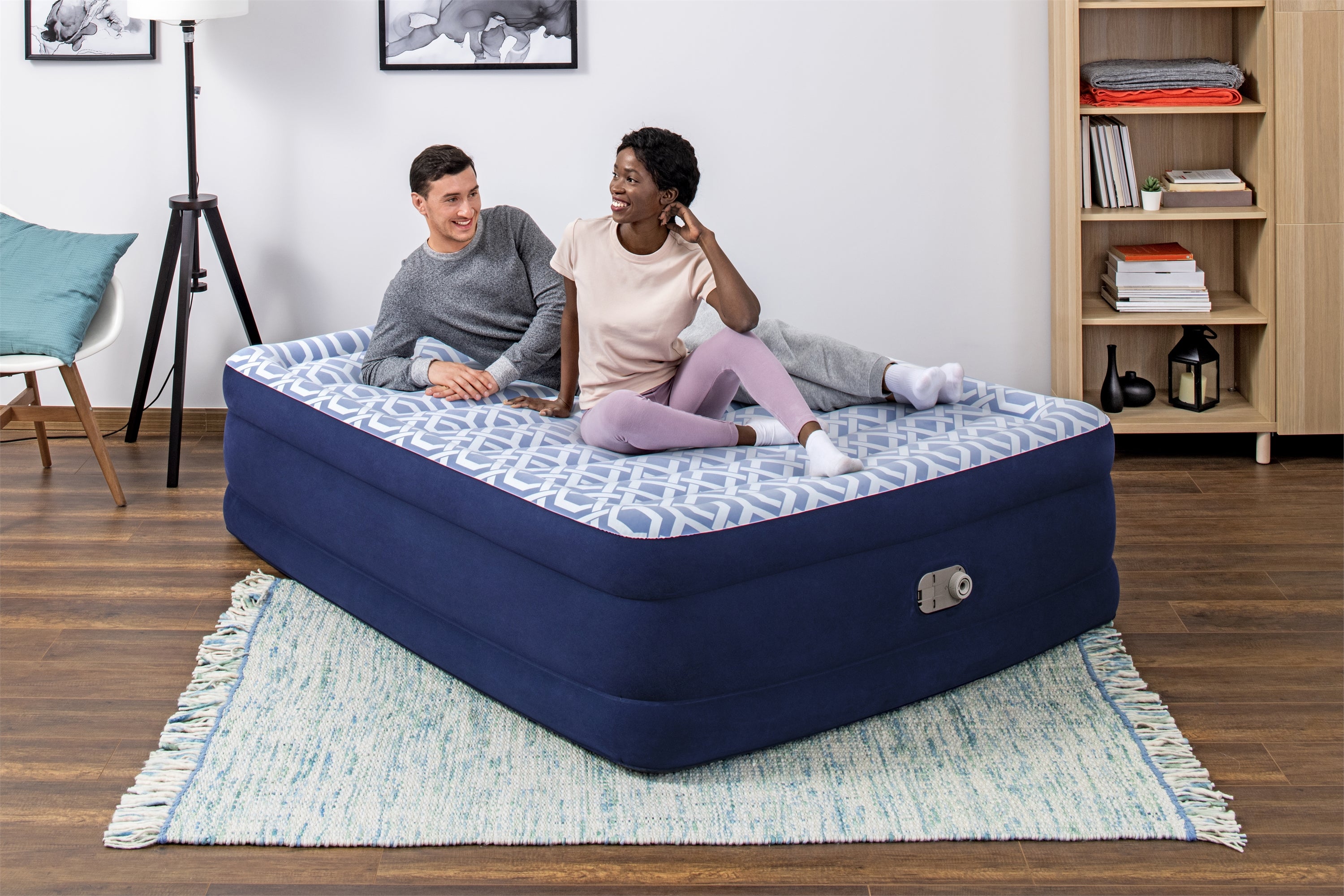 Bestway Tritech Fashion Flock Air Mattress Queen 20” with Built-in AC Pump and Antimicrobial Coating