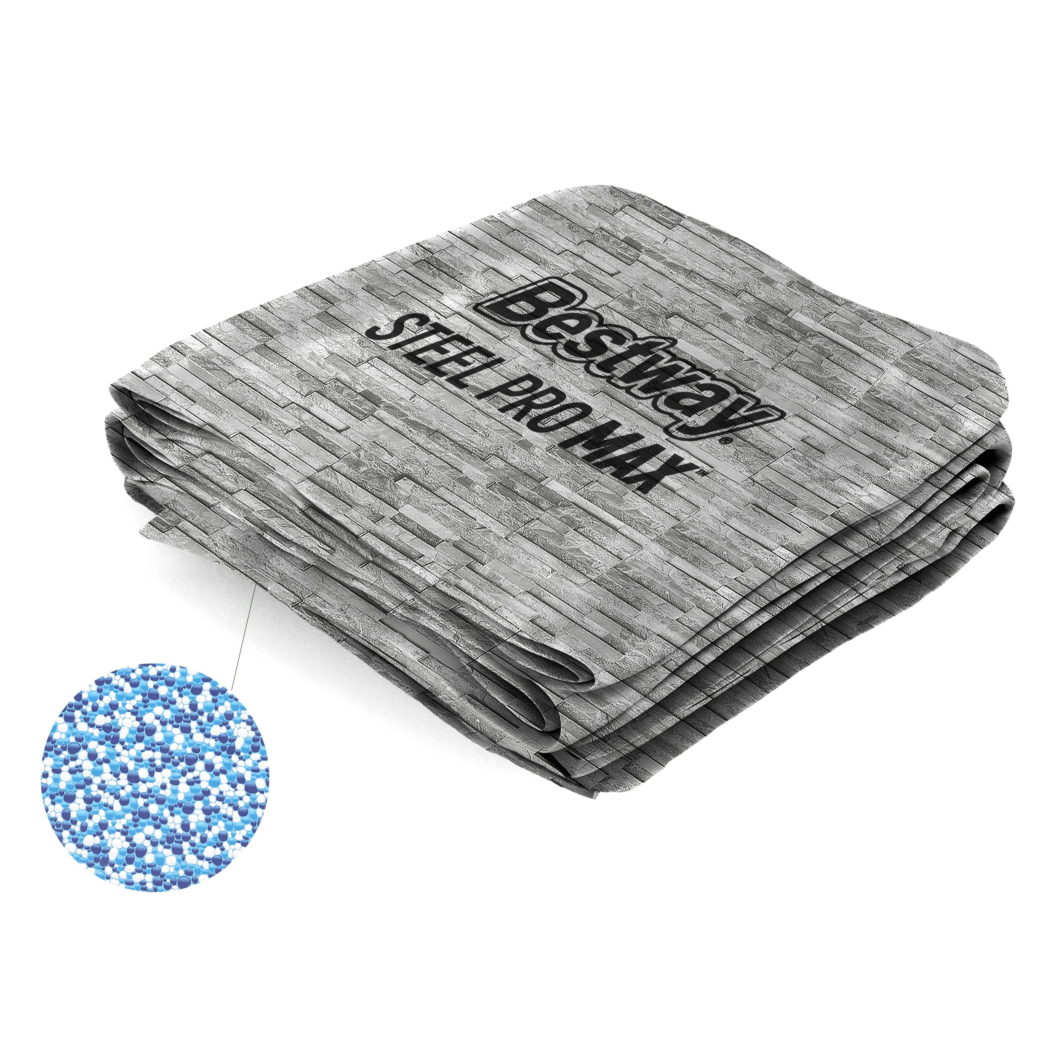 Steel Pro MAX 18' x 48" Round Above Ground Pool Liner & Support Strap/Vertical Leg Rings Replacement, Stacked Stone