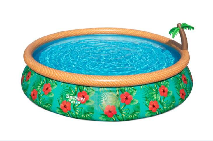 Fast Set 15' x 33" Paradise Palms Inflatable Round Pool Liner Replacement, Tropical