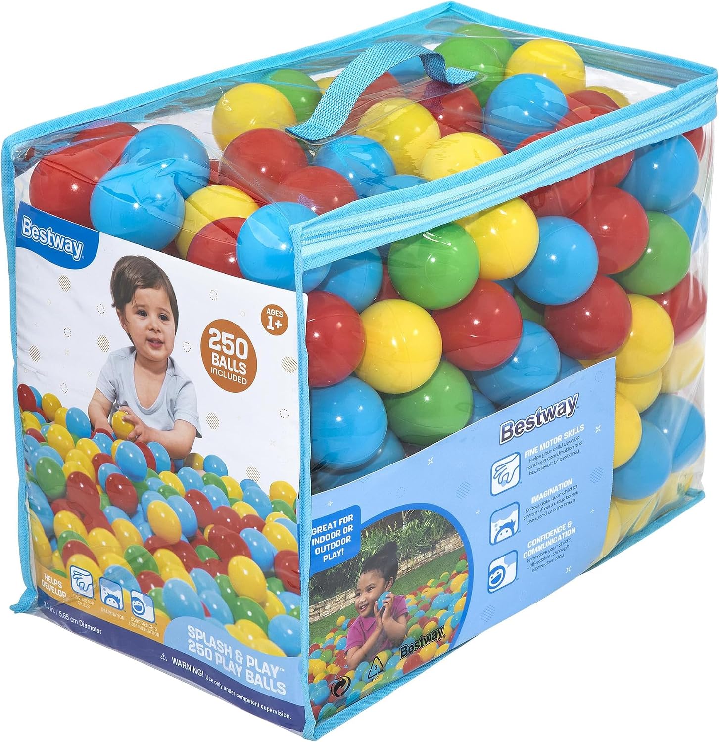 Bestway Splash & Play Lot de 250 balles pour piscine à balles, multicolore, 5,8 cm, à partir de 1 an | Balles de jeu en plastique robuste, utilisables avec ou sans eau, matériau résistant à la perforation, développement de la motricité, couture hermétique