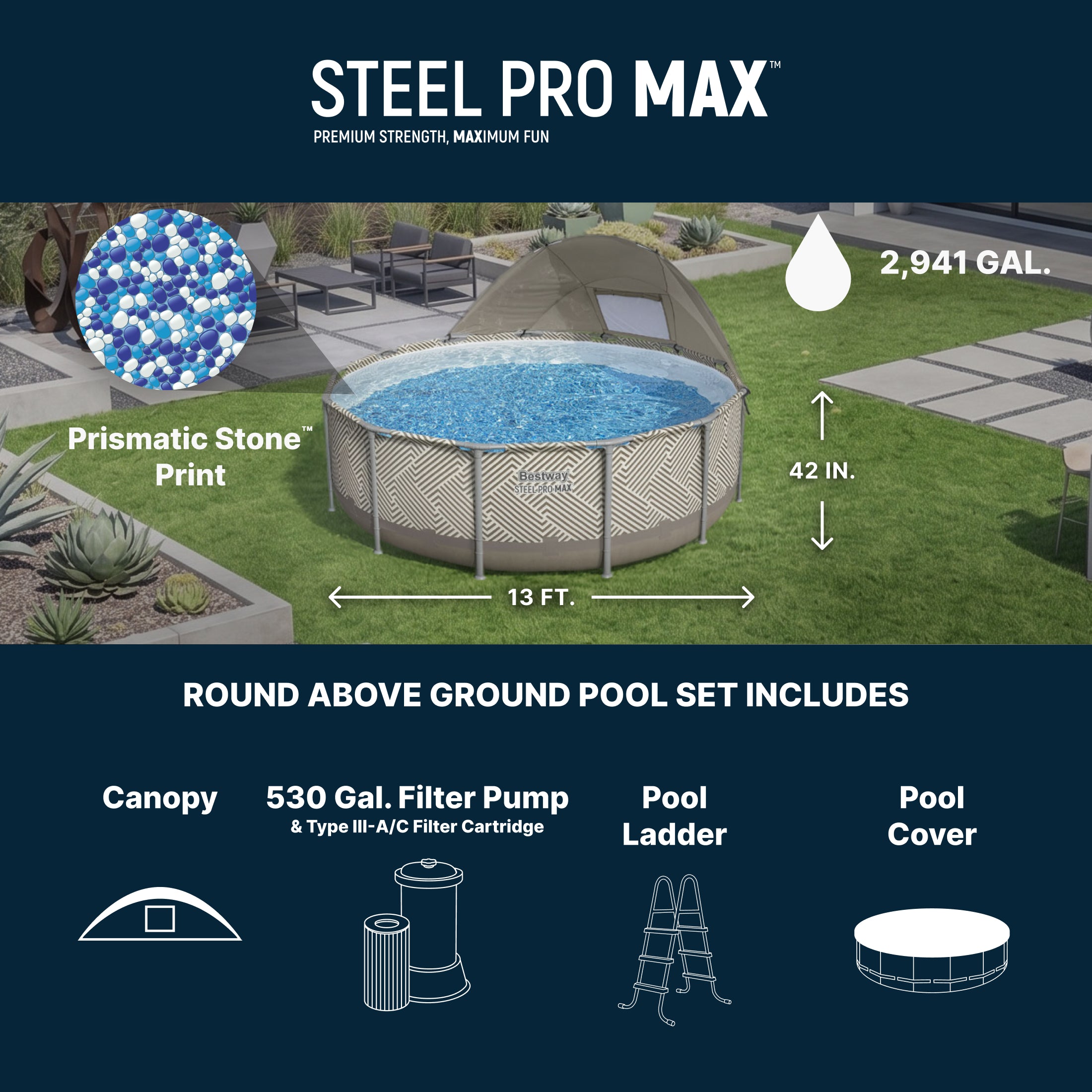 Bestway Steel Pro MAX 13' x 42" Round Above Ground Pool Set with Canopy