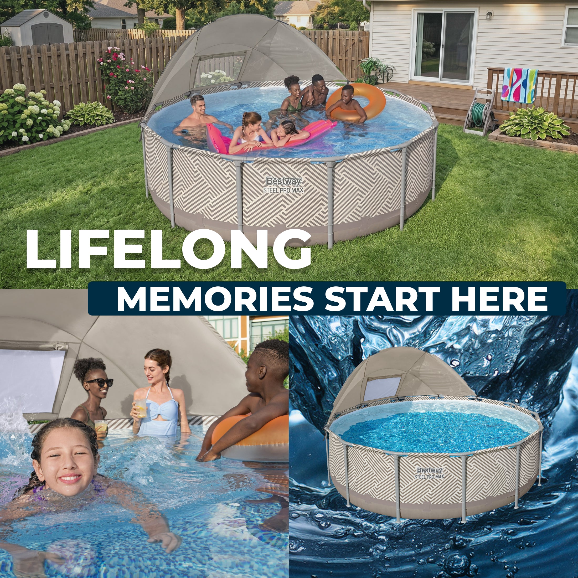Bestway Steel Pro MAX 13' x 42" Round Above Ground Pool Set with Canopy