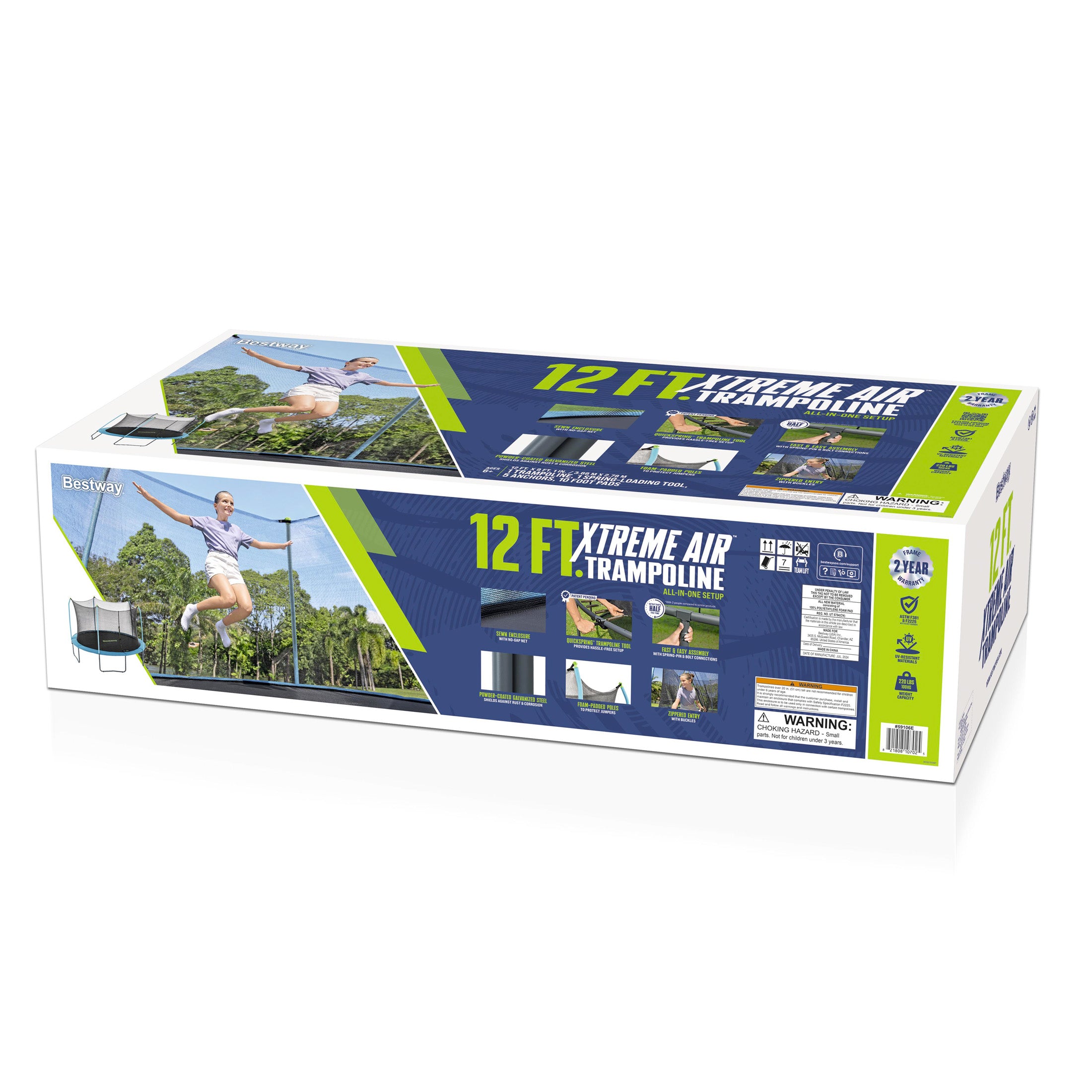 Trampoline d'extérieur Bestway Xtreme Air de 3,66 m (12 pi) pour enfants et adultes, filet de sécurité sans espace, poteaux rembourrés en mousse