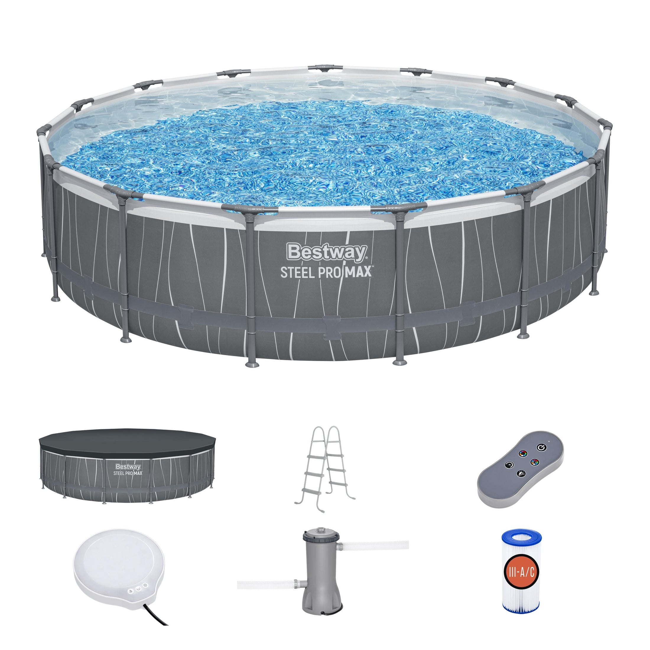Bestway Steel Pro MAX 15' x 42" Round Above Ground Pool Set with LED Light