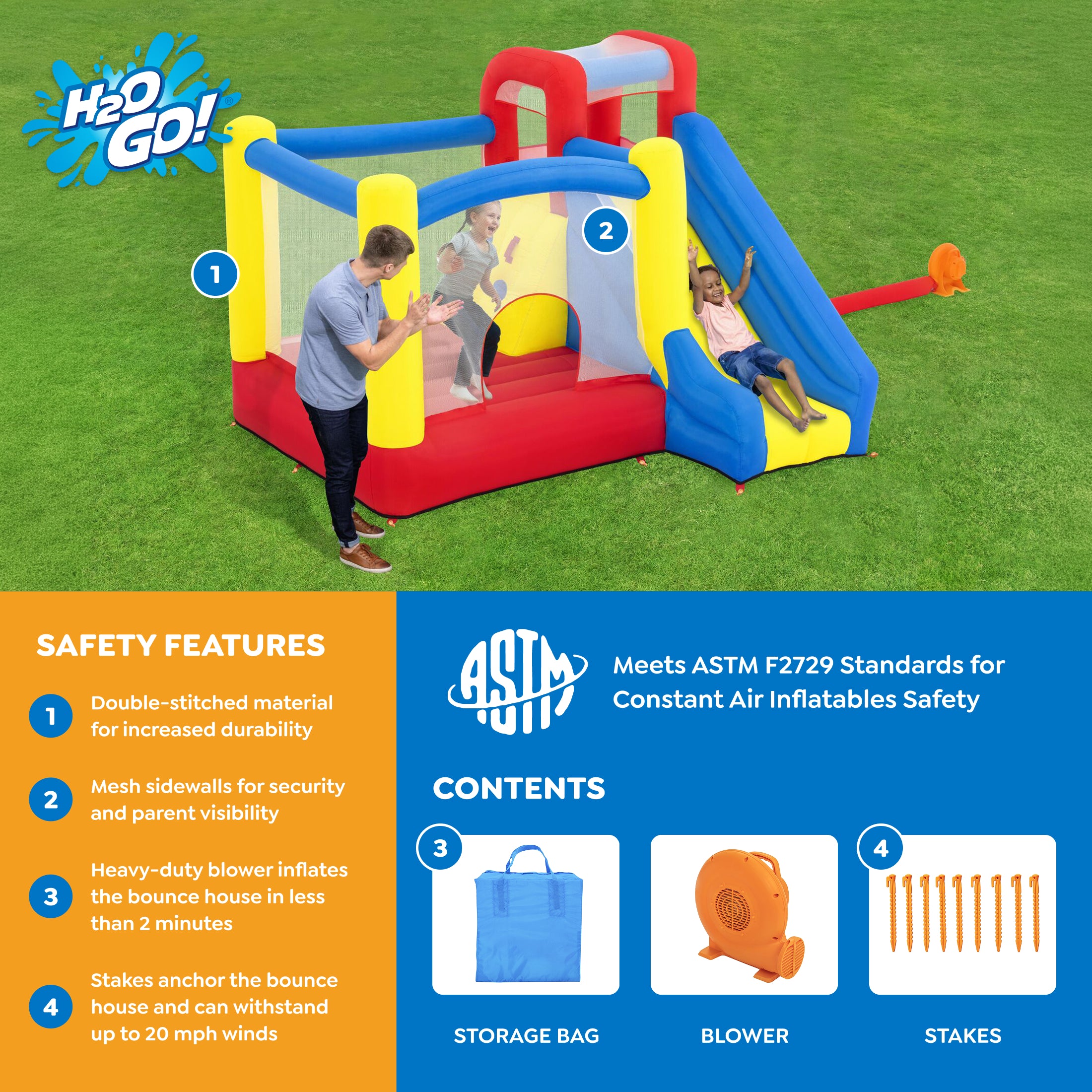 H2OGO! Slidetastic Kids Inflatable Mega Bounce Park