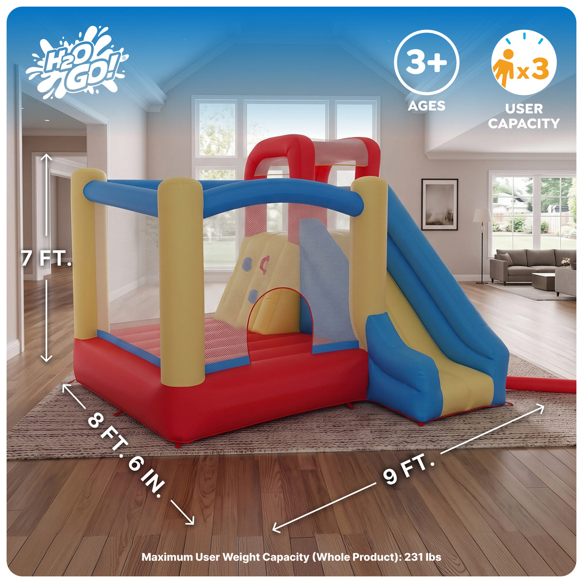 H2OGO! Parc gonflable géant Mega Bounce Slidetastic pour enfants