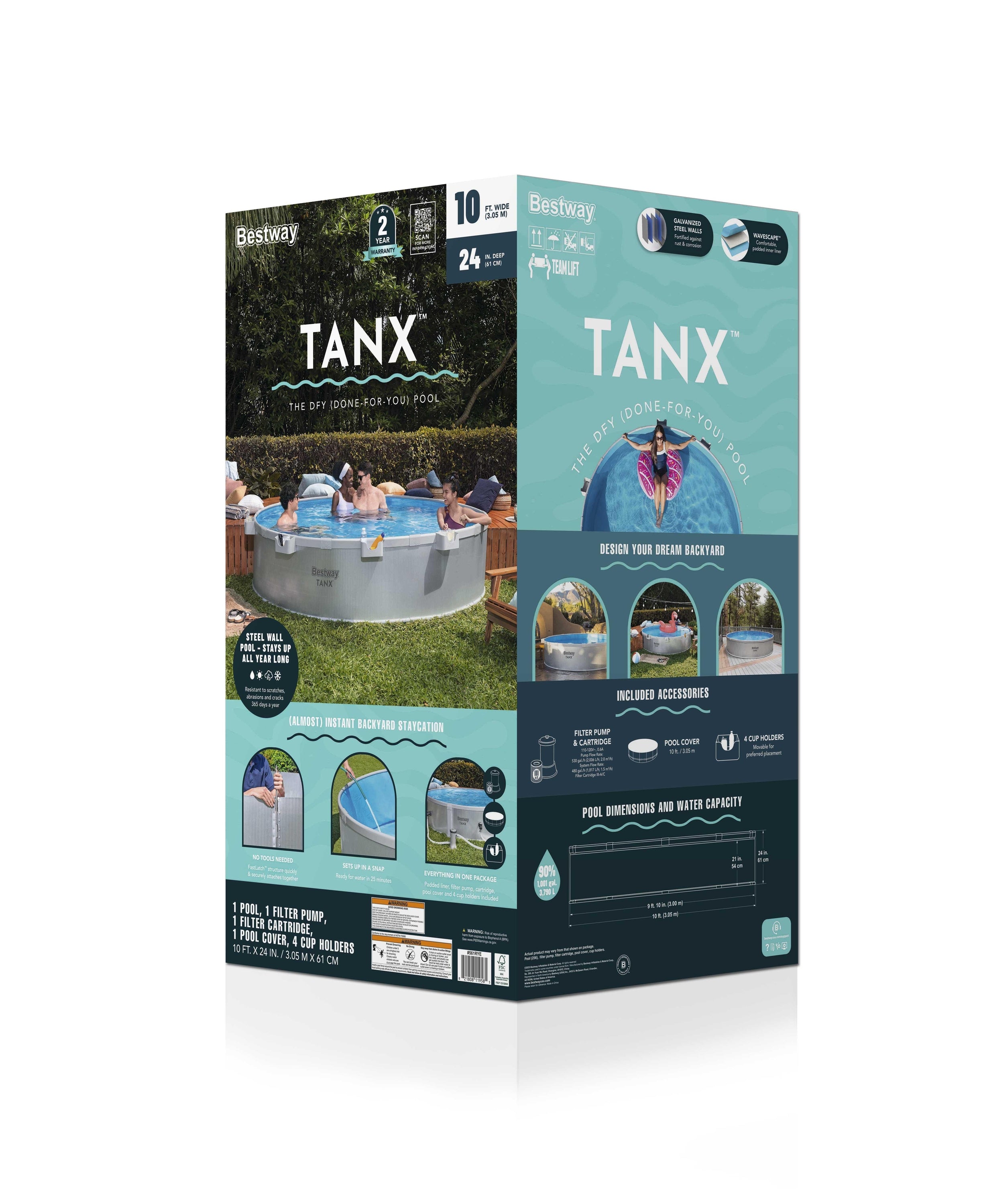 Bestway TANX 10' x 24" Round Above Ground Stock Tank Pool, All-in-One Set