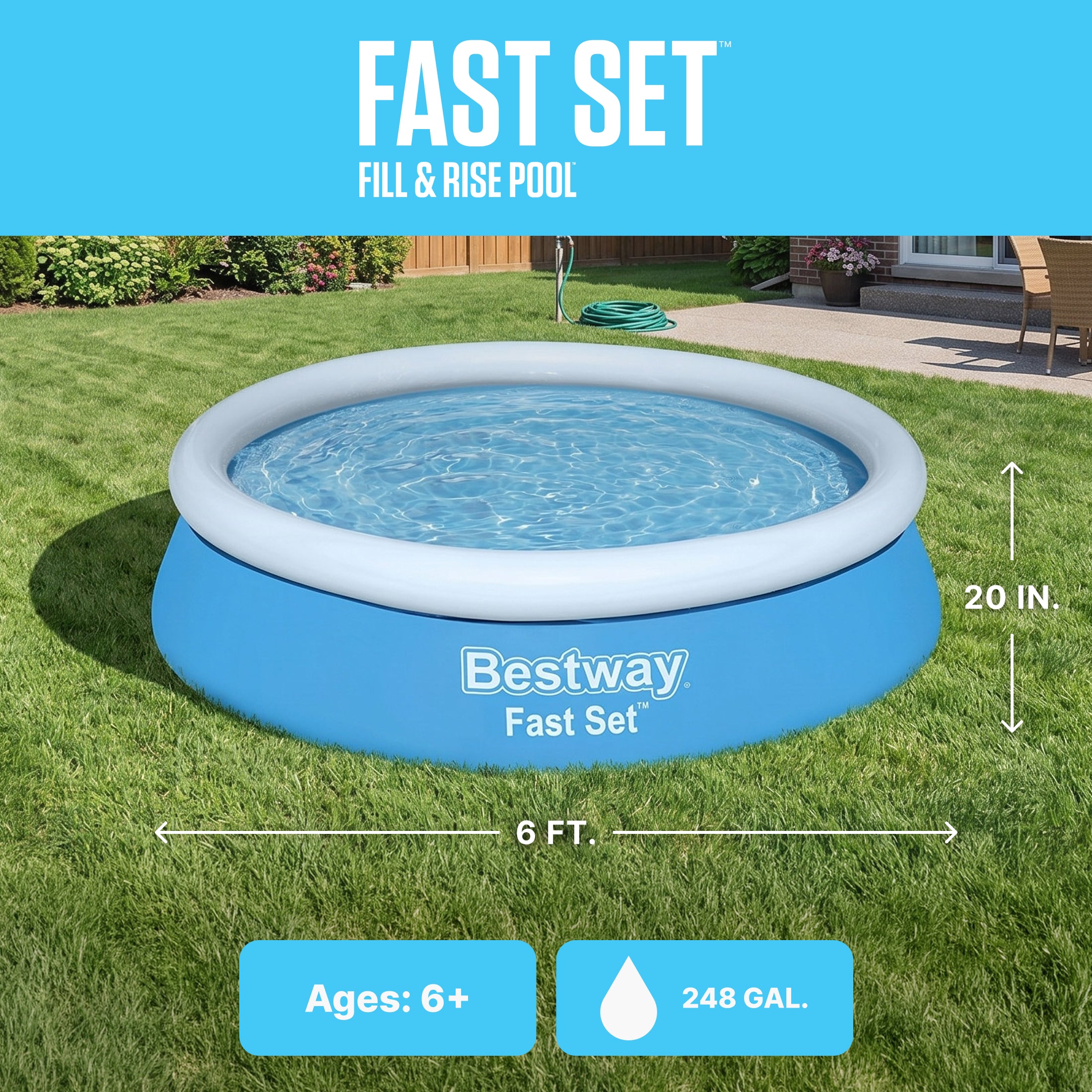 Bestway Fast Set 6’ x 20” Round Inflatable Pool