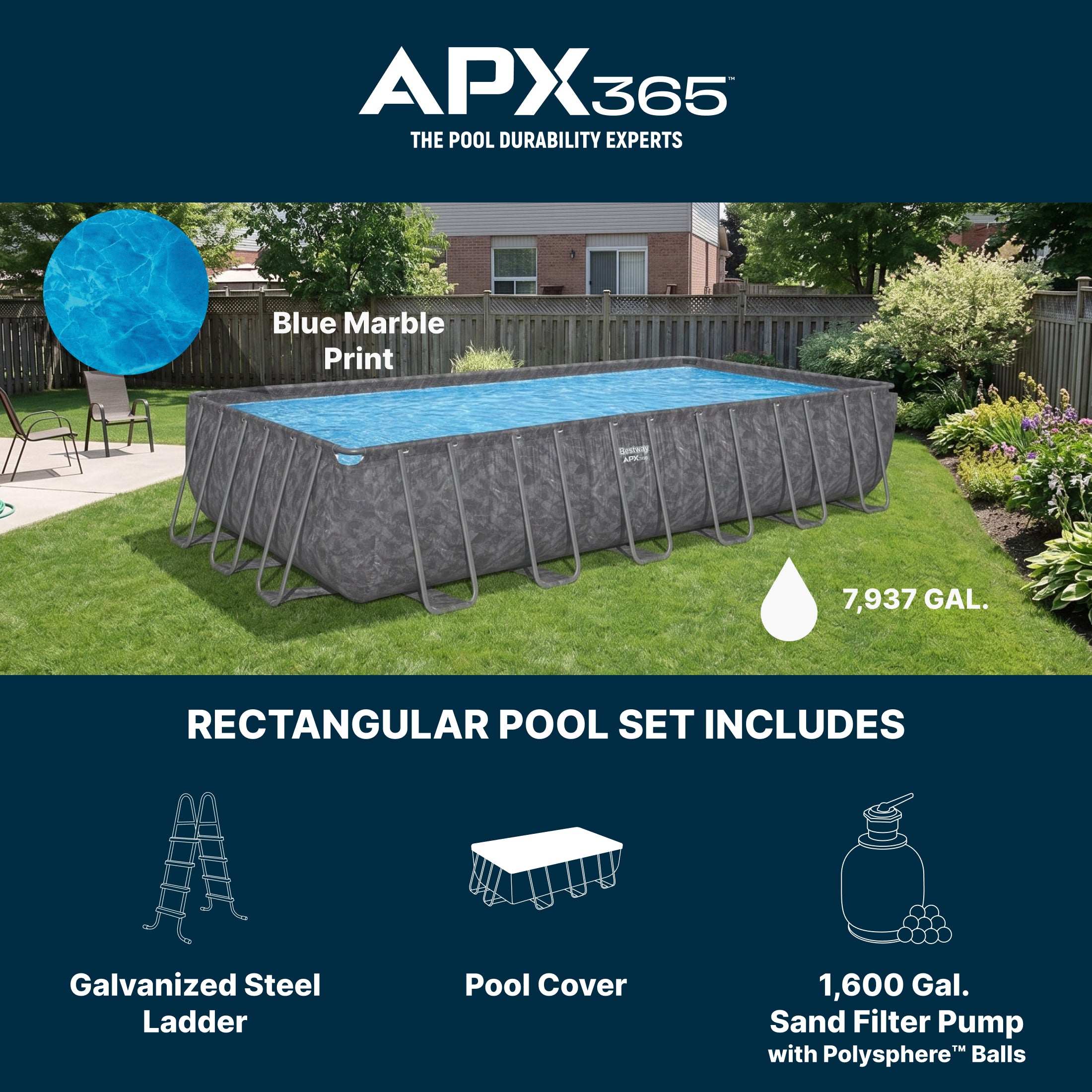 Bestway APX 365 24' x 12' x 52" Rectangle Above Ground Pool Set