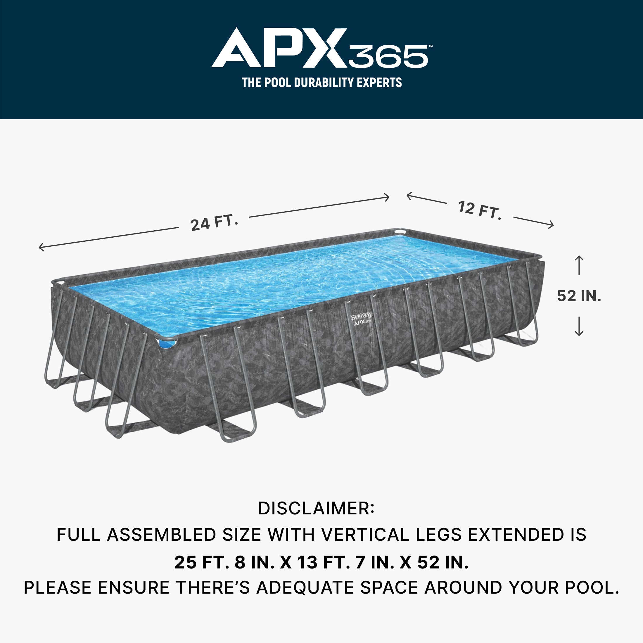 Bestway APX 365 24' x 12' x 52" Rectangle Above Ground Pool Set
