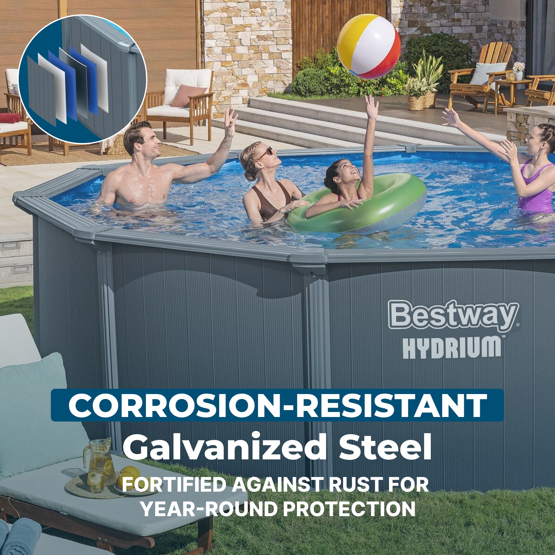 Bestway Hydrium FASTLATCH 16' x 52" Round Steel Wall Above Ground Pool Set