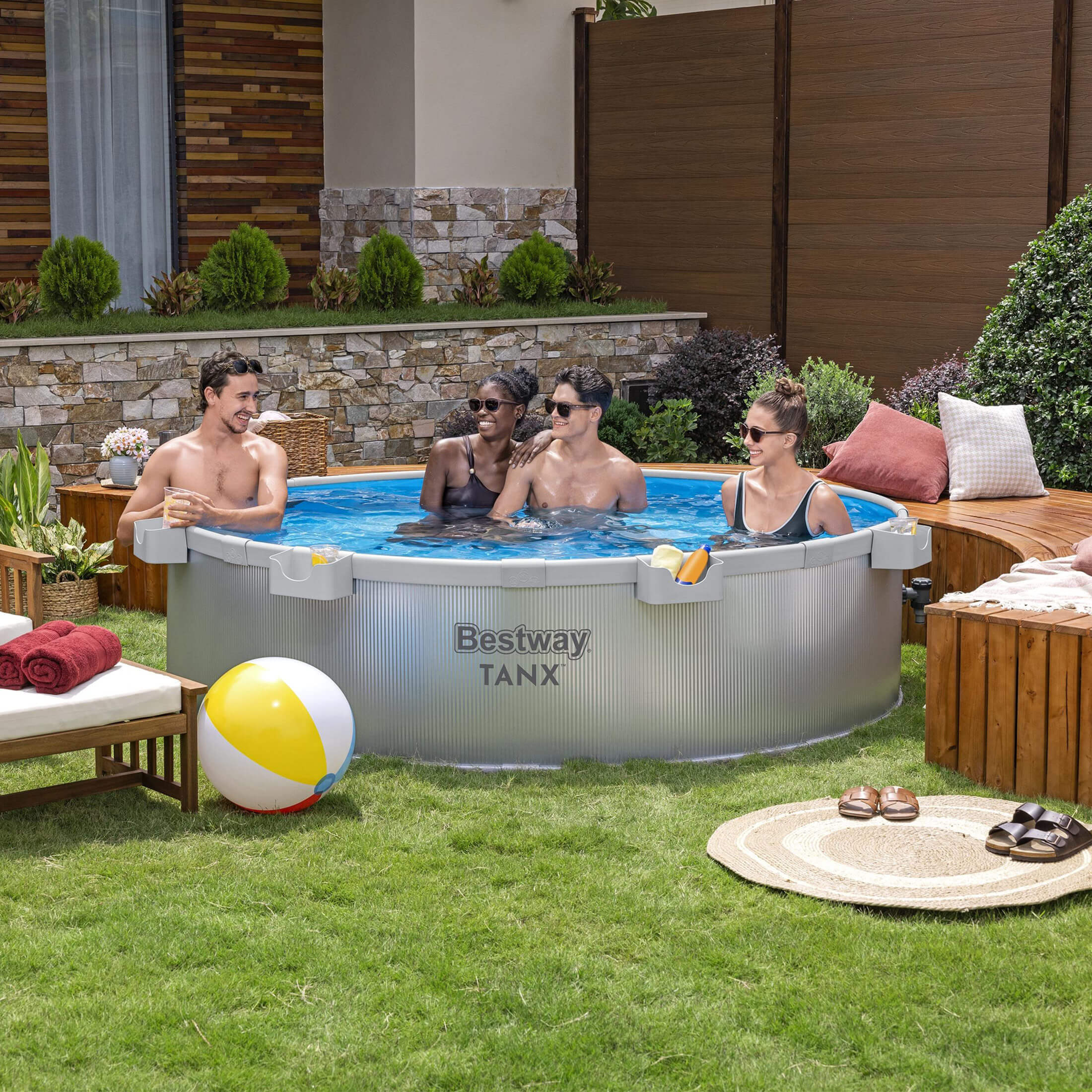 Bestway TANX 8' x 24" Round Above Ground Stock Tank Pool, All-in-One Set