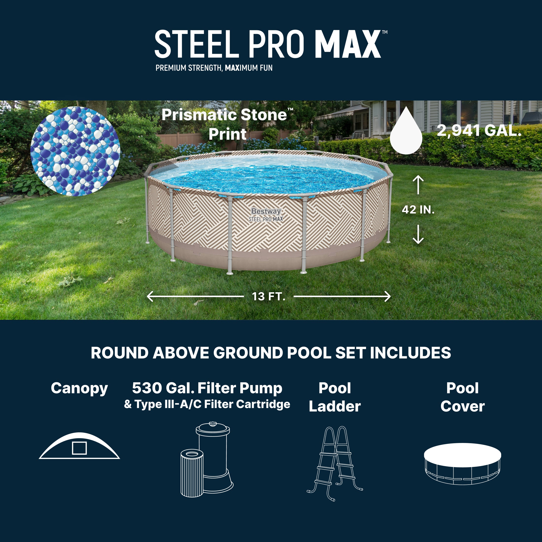 Bestway Steel Pro MAX 13' x 42" Round Above Ground Pool Set with Canopy