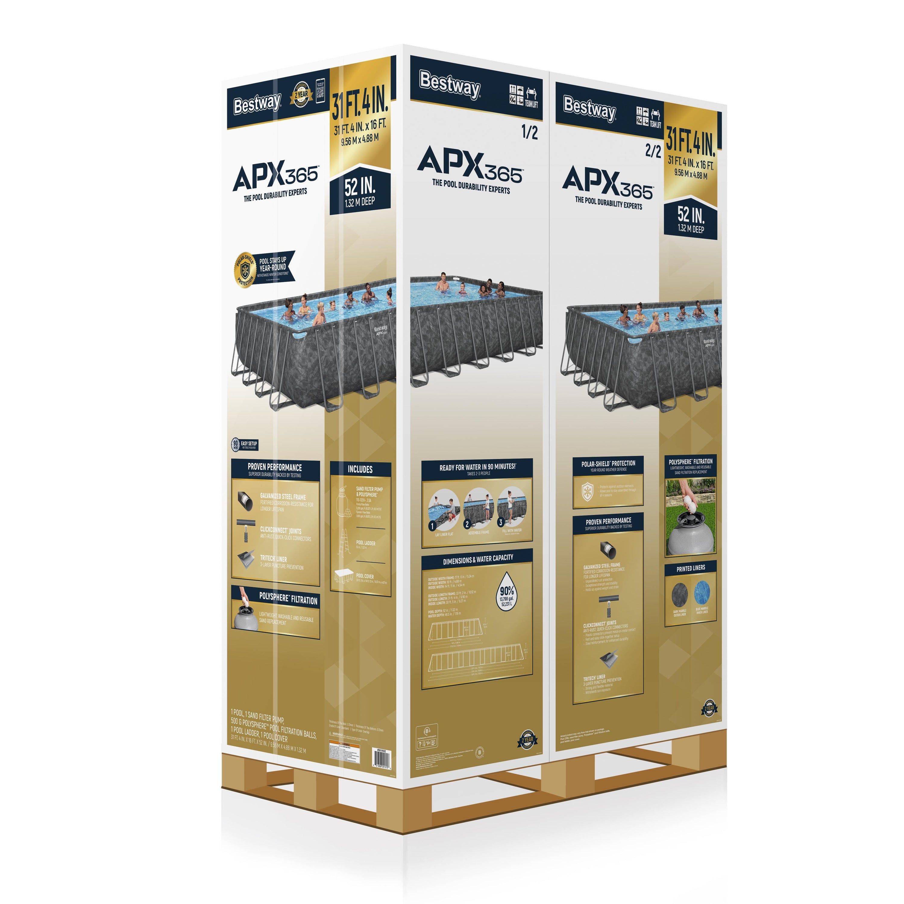 Bestway APX 365 31'4" x 16' x 52" Rectangle Above Ground Pool Set