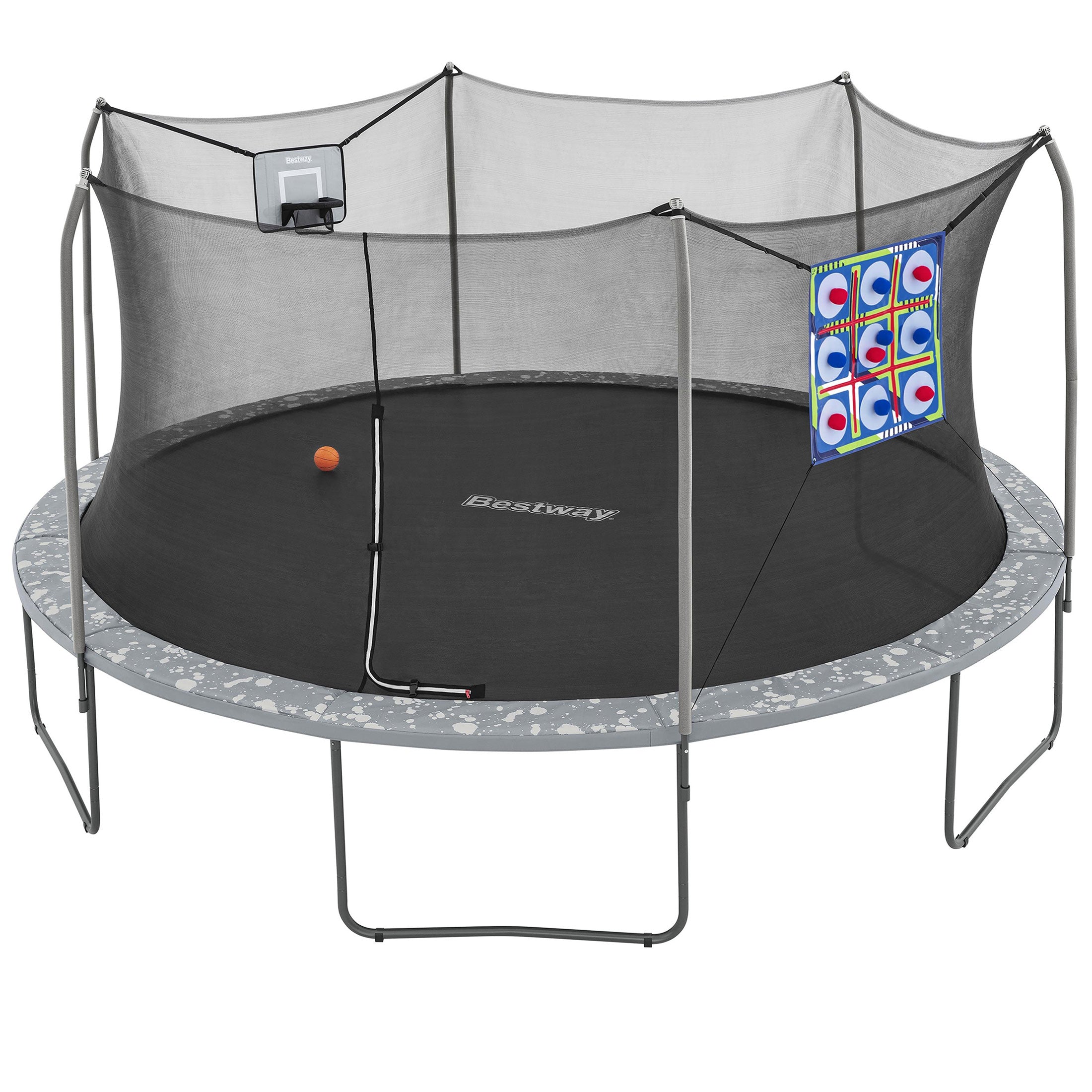 Bestway Xtreme Air 16' Kids Outdoor Trampoline with 2-in-1 Game Set and Basketball Game