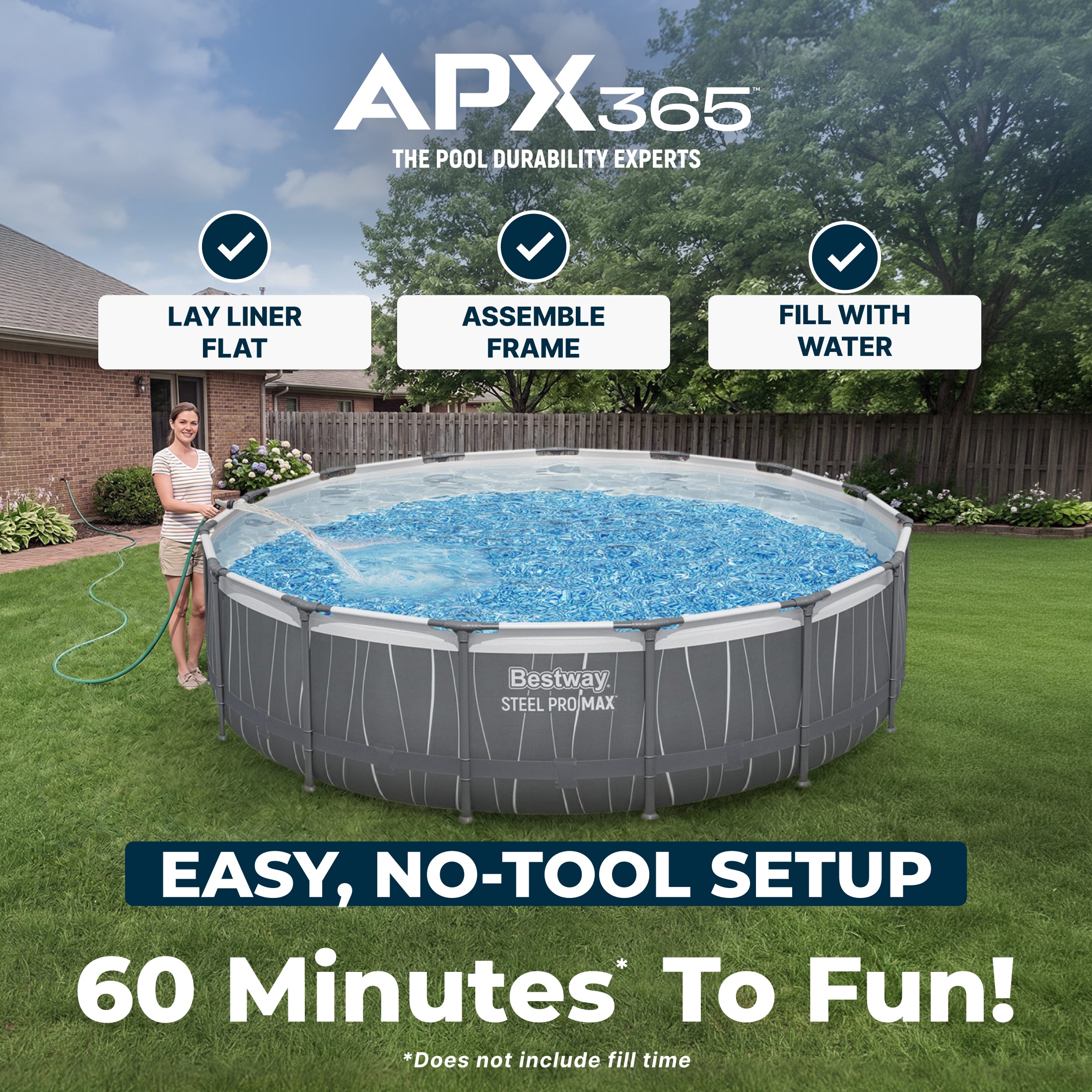 Bestway Steel Pro MAX 15' x 42" Round Above Ground Pool Set with LED Light