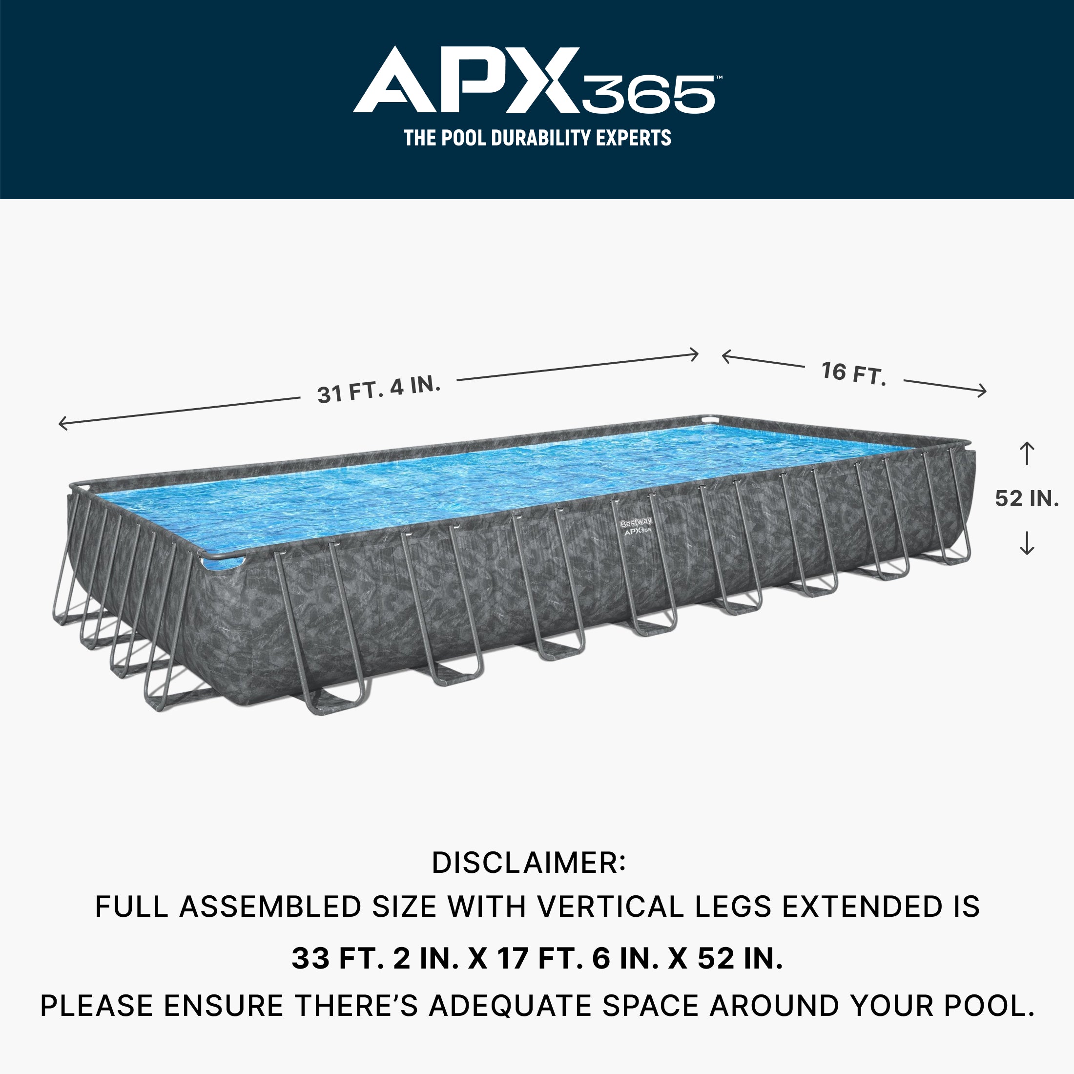Bestway APX 365 31'4" x 16' x 52" Rectangle Above Ground Pool Set