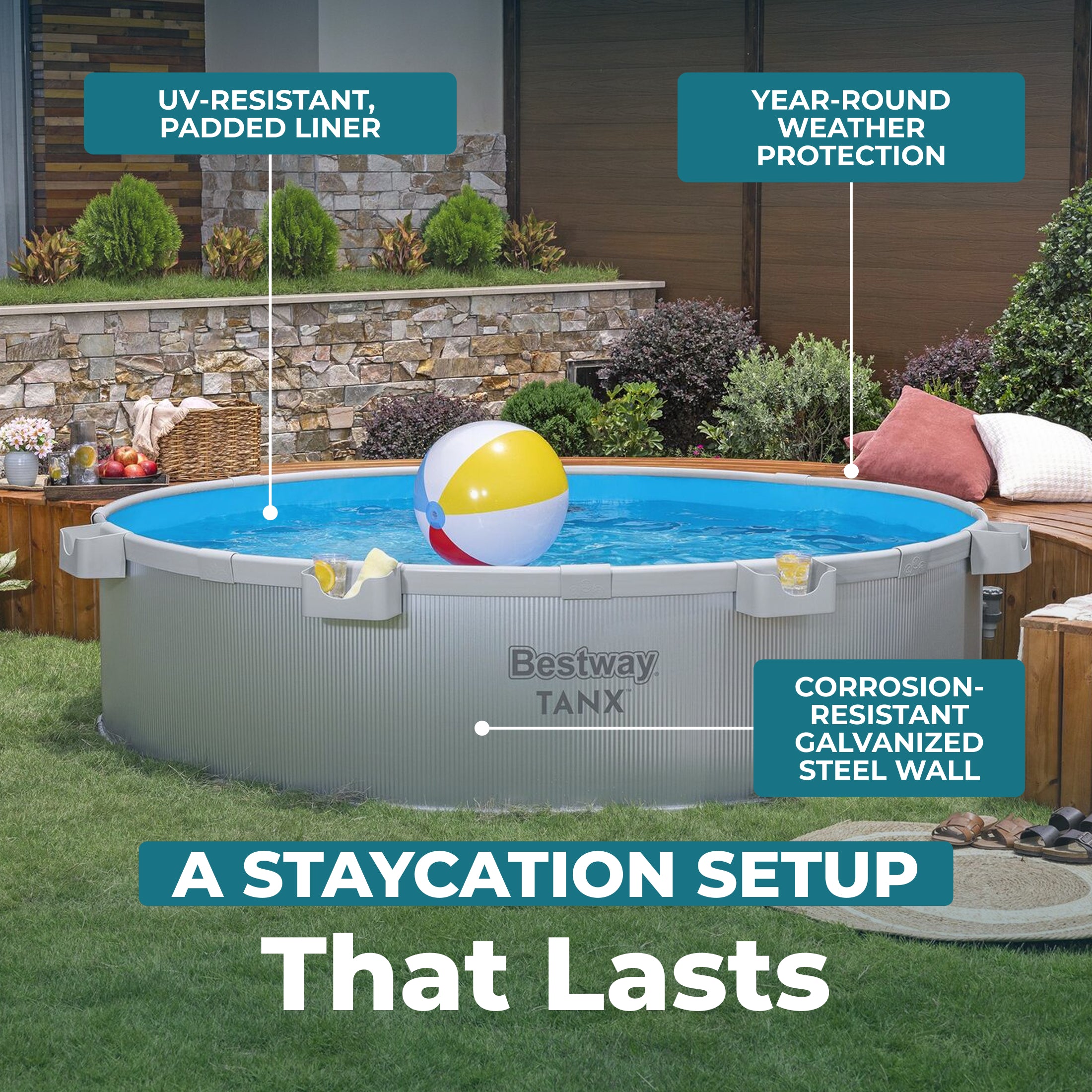 Bestway TANX 8' x 24" Round Above Ground Stock Tank Pool, All-in-One Set
