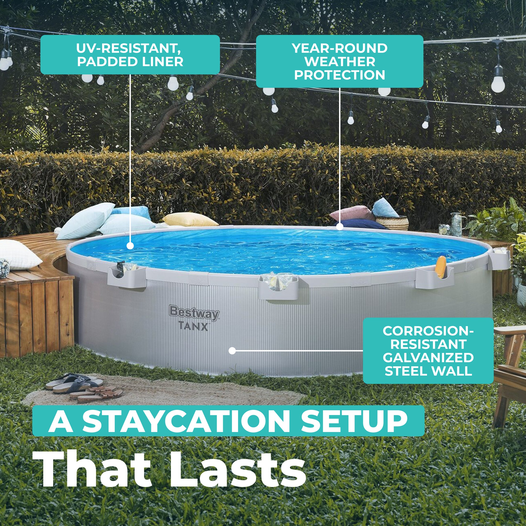 Bestway TANX 10' x 24" Round Above Ground Stock Tank Pool, All-in-One Set