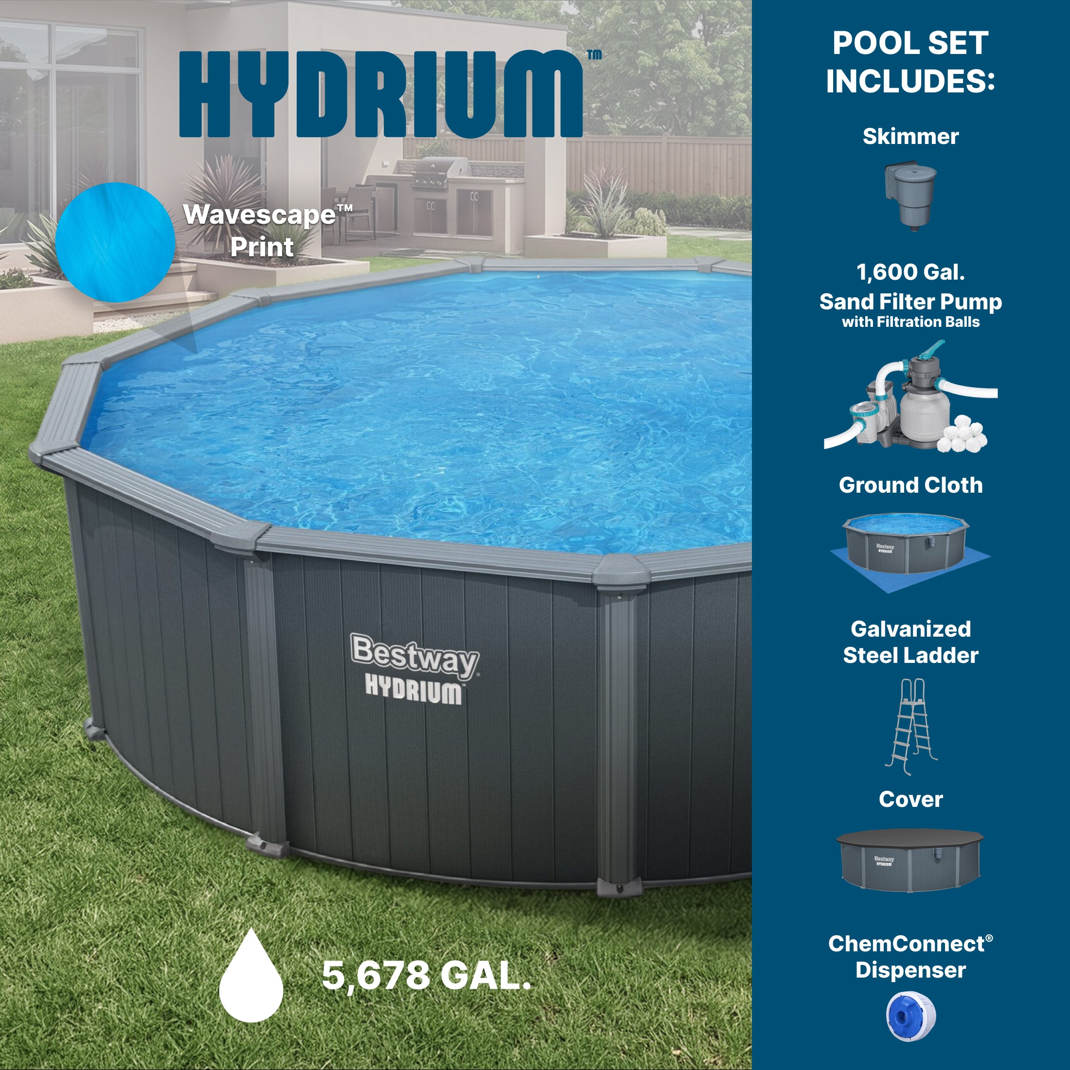 Bestway Hydrium 16' x 52" Round Steel Wall Above Ground Pool Set
