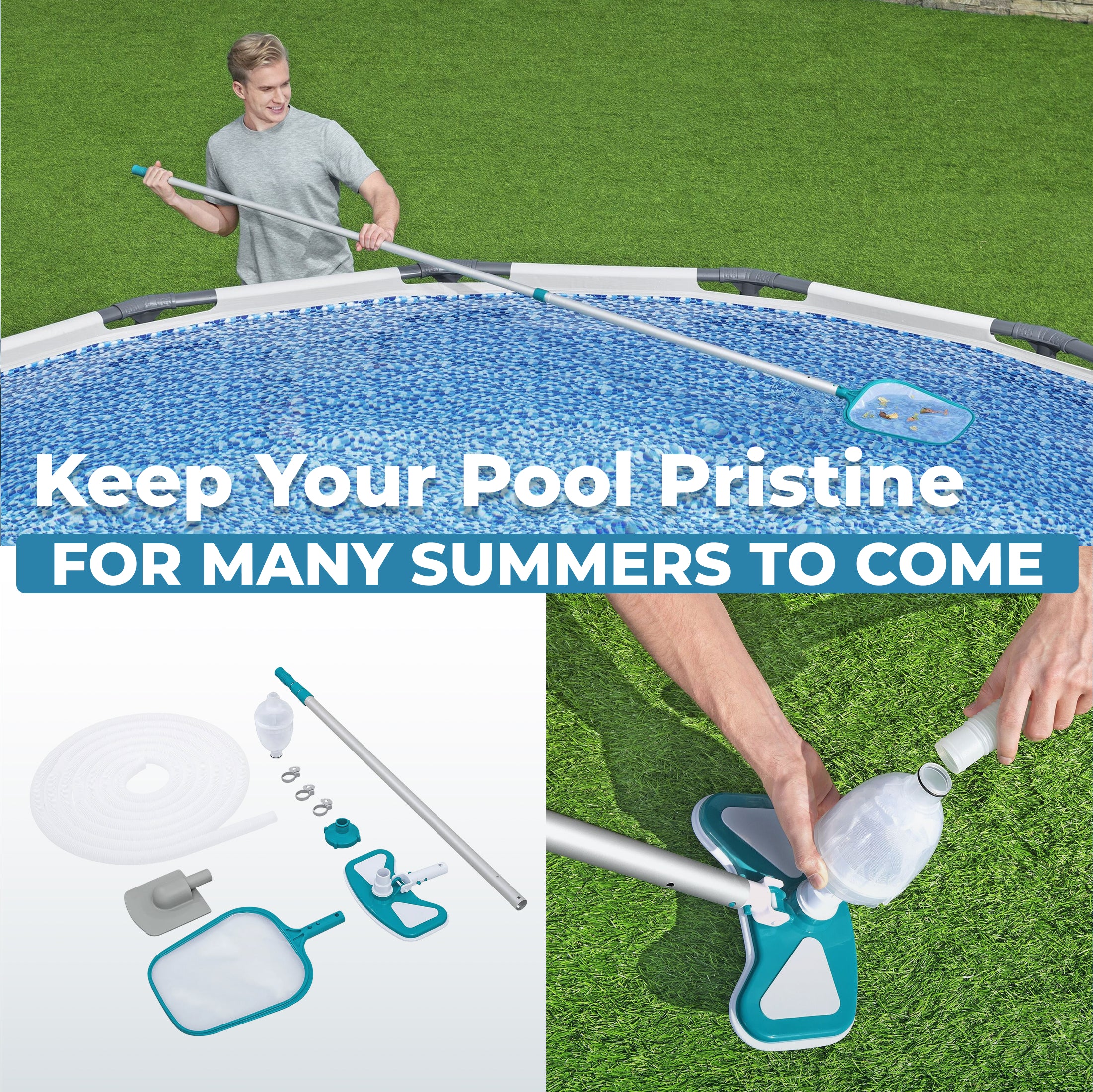 Kit de mantenimiento de piscinas Bestway AquaClean con aspiradora y skimmer