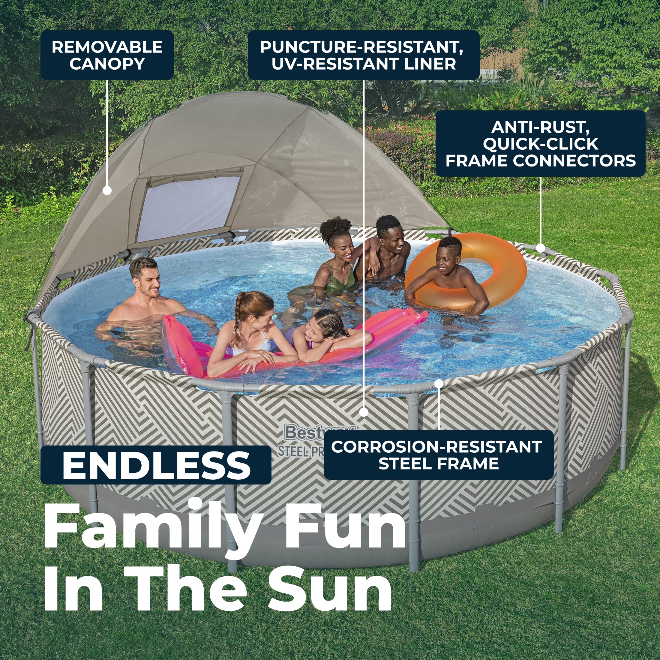 Bestway Steel Pro MAX 13' x 42" Round Above Ground Pool Set with Canopy