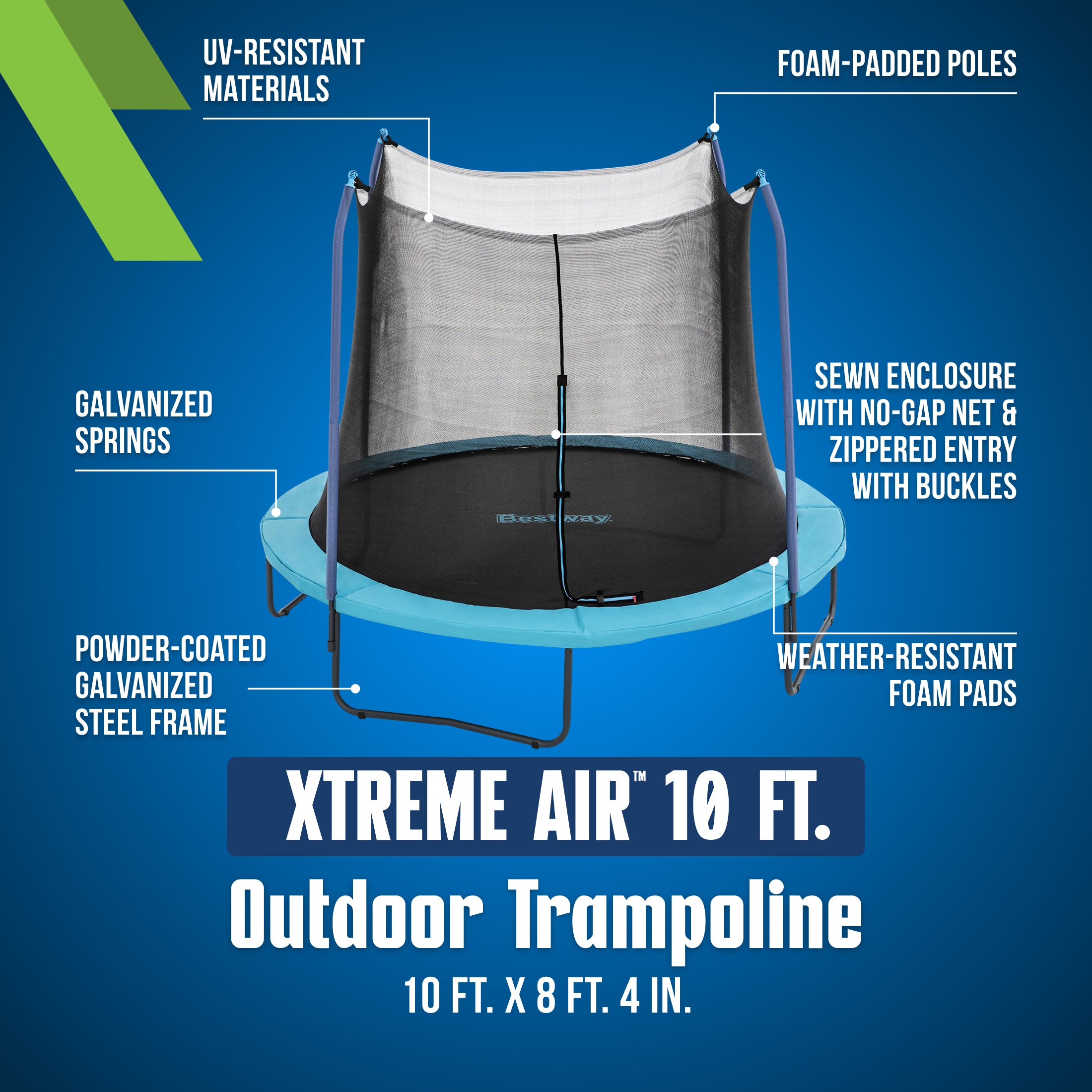 Bestway Xtreme Air 10 ft Outdoor Trampoline for Kids & Adults, No-Gap Enclosure, Foam-Padded Poles
