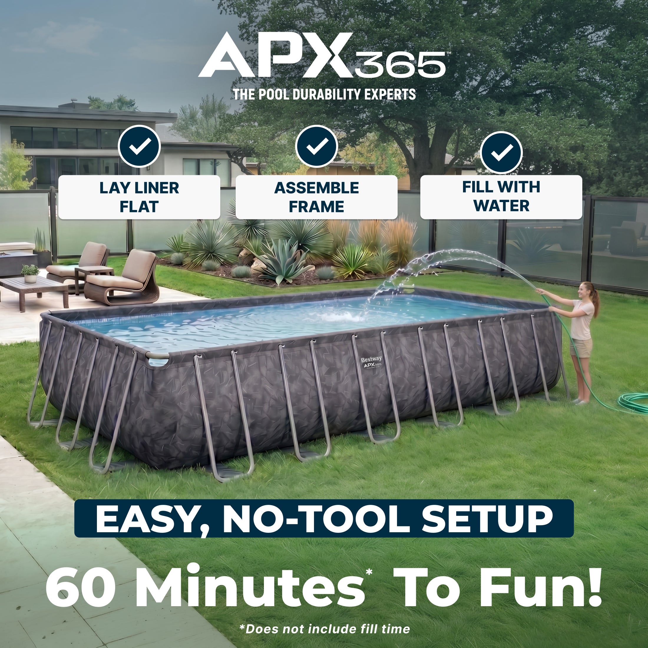 Bestway APX 365 24' x 12' x 52" Rectangle Above Ground Pool Set