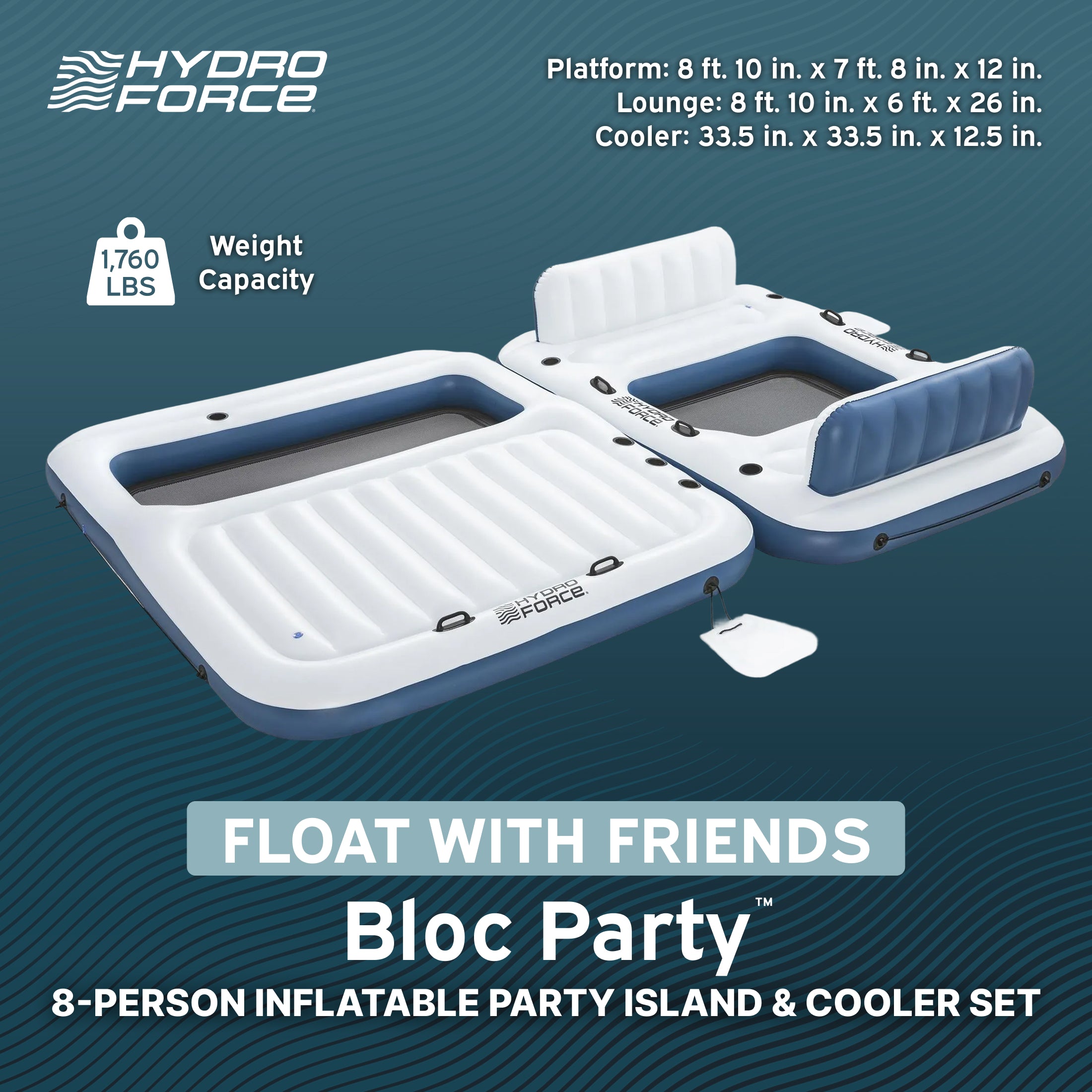 Hydro Force Bloc Party 8-Person Modular Inflatable Party Island and Floating Cooler