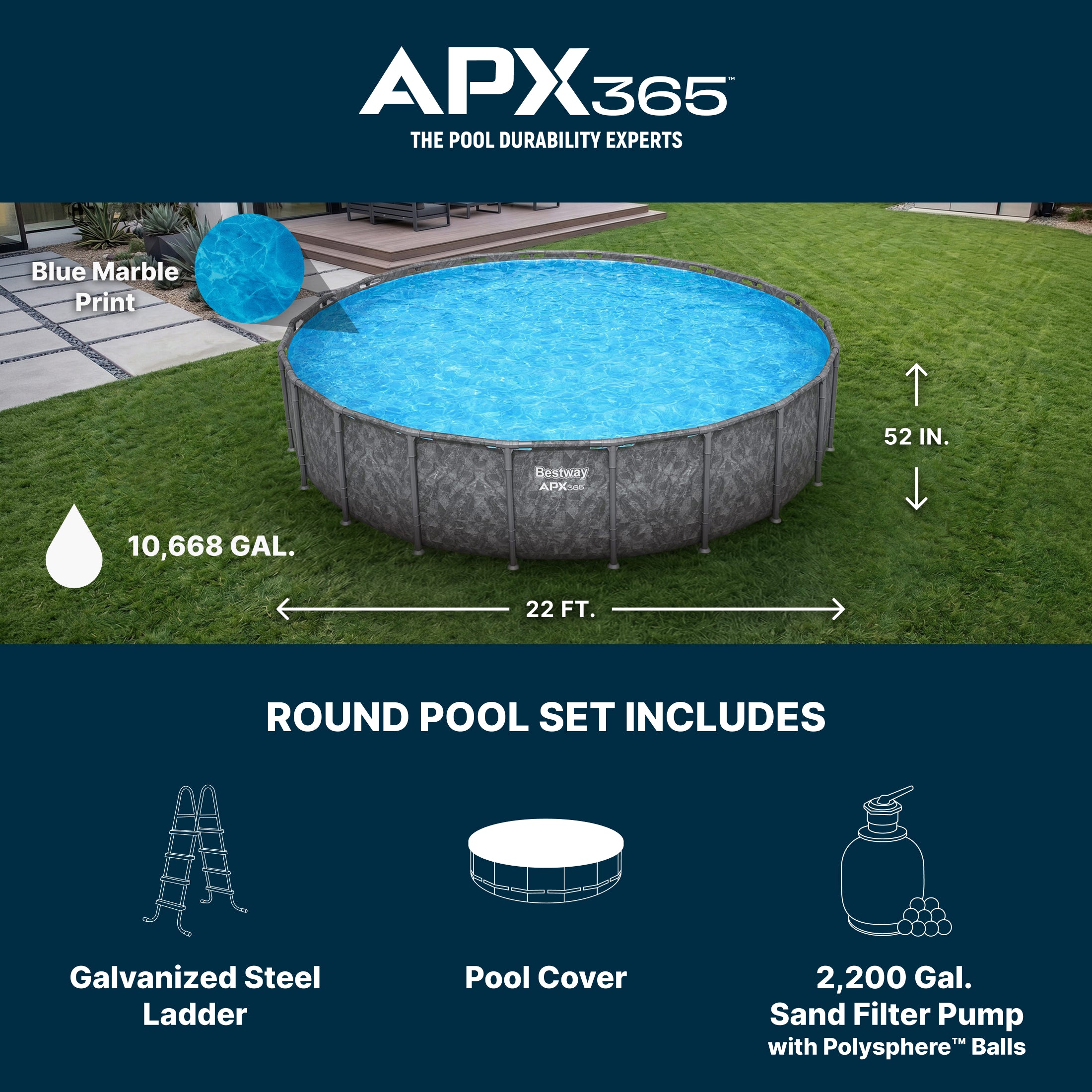 Bestway APX 365 22' x 52" Round Above Ground Pool Set
