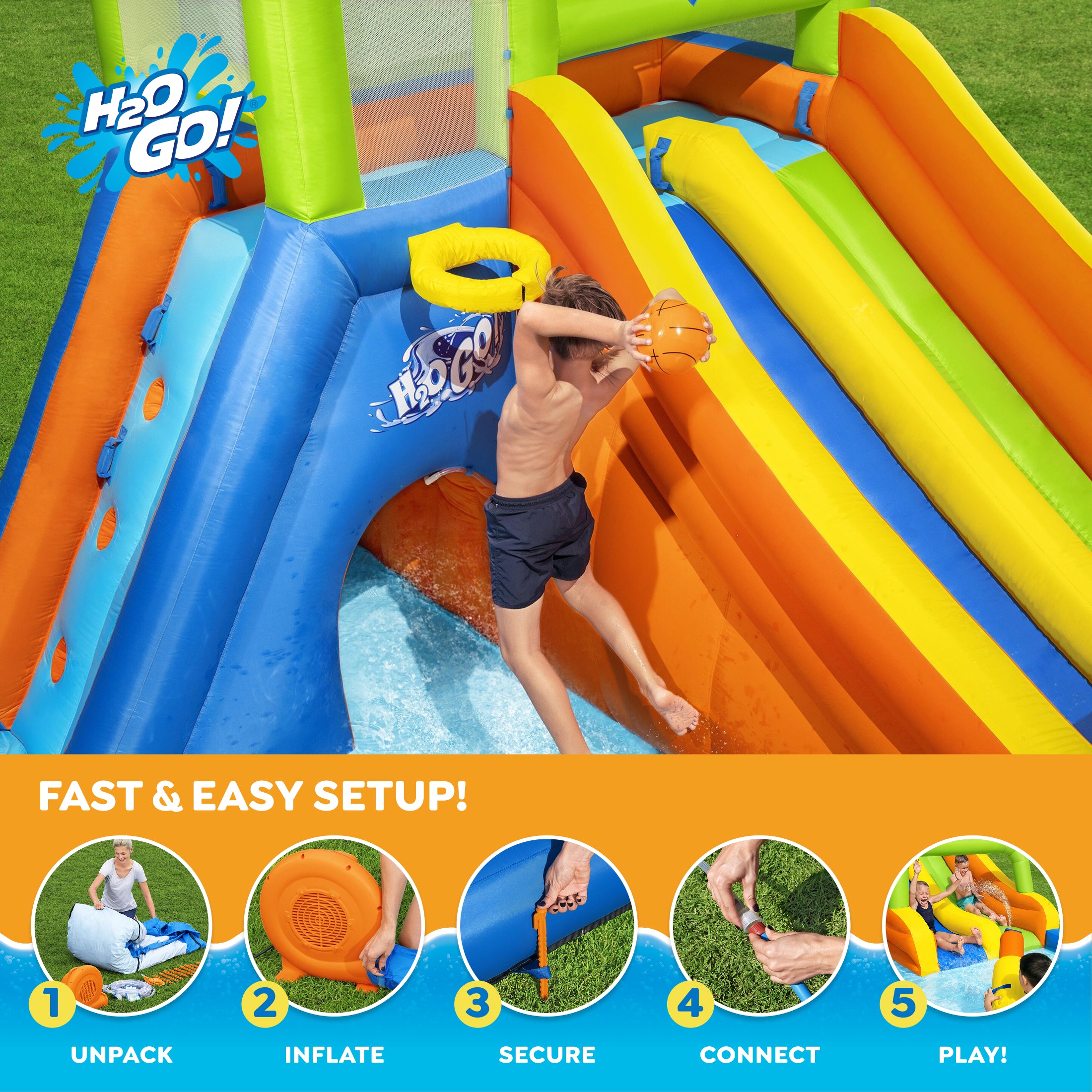 H2OGO! Wild Tide Kids Inflatable Water Park 19’ 8”