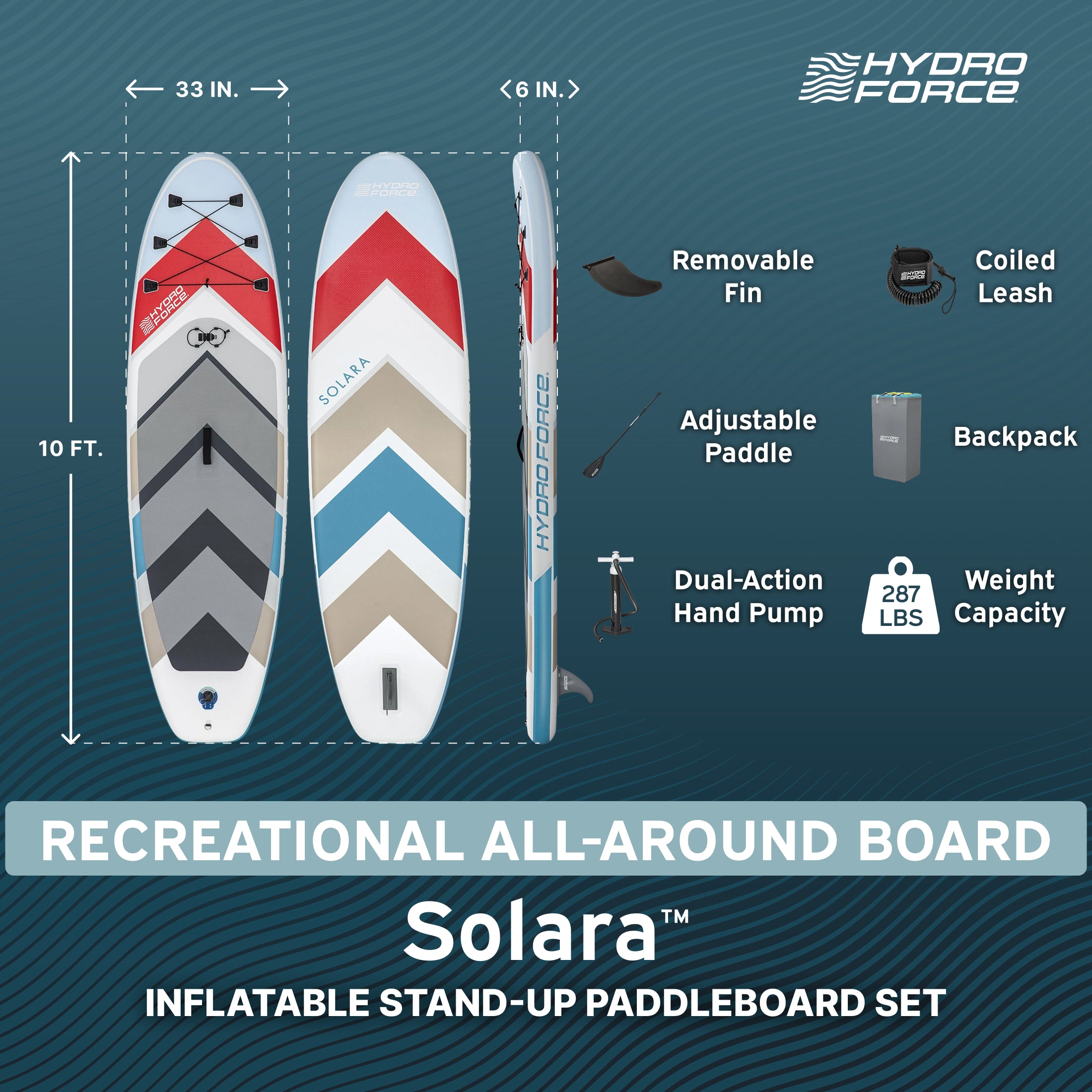 Hydro Force Solara Inflatable Stand-Up Paddleboard Set 10'