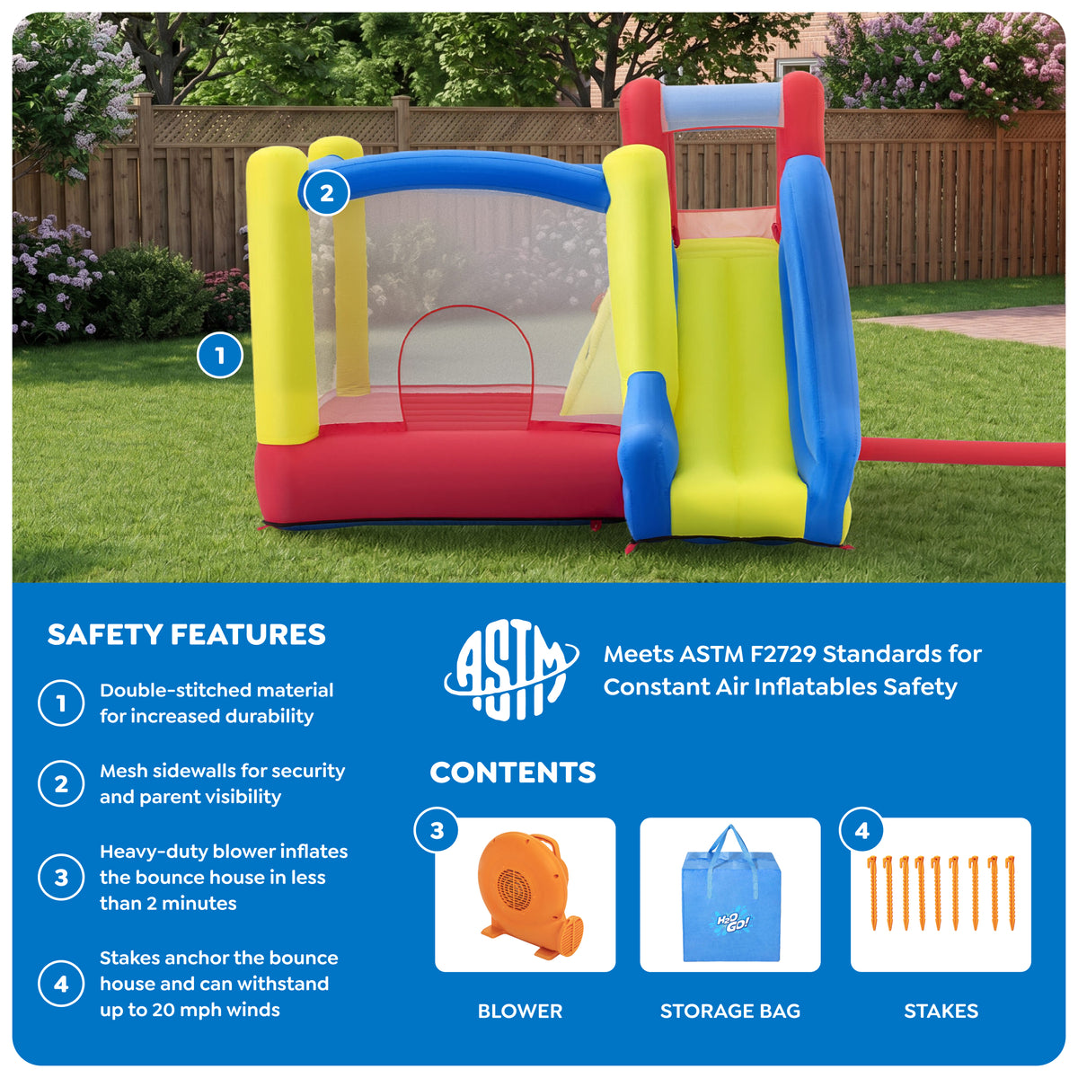H2OGO! Parque de Juegos Inflable Gigante Mega Bounce Slidetastic para Niños