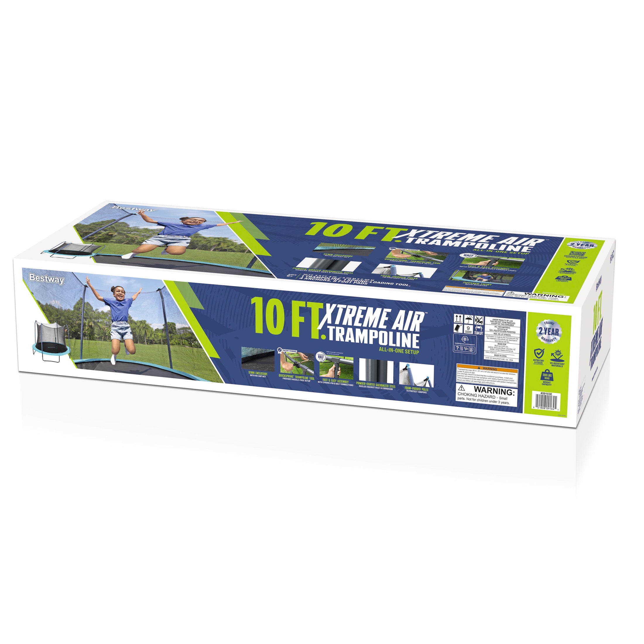 Bestway Xtreme Air 10 ft Outdoor Trampoline for Kids & Adults, No-Gap Enclosure, Foam-Padded Poles