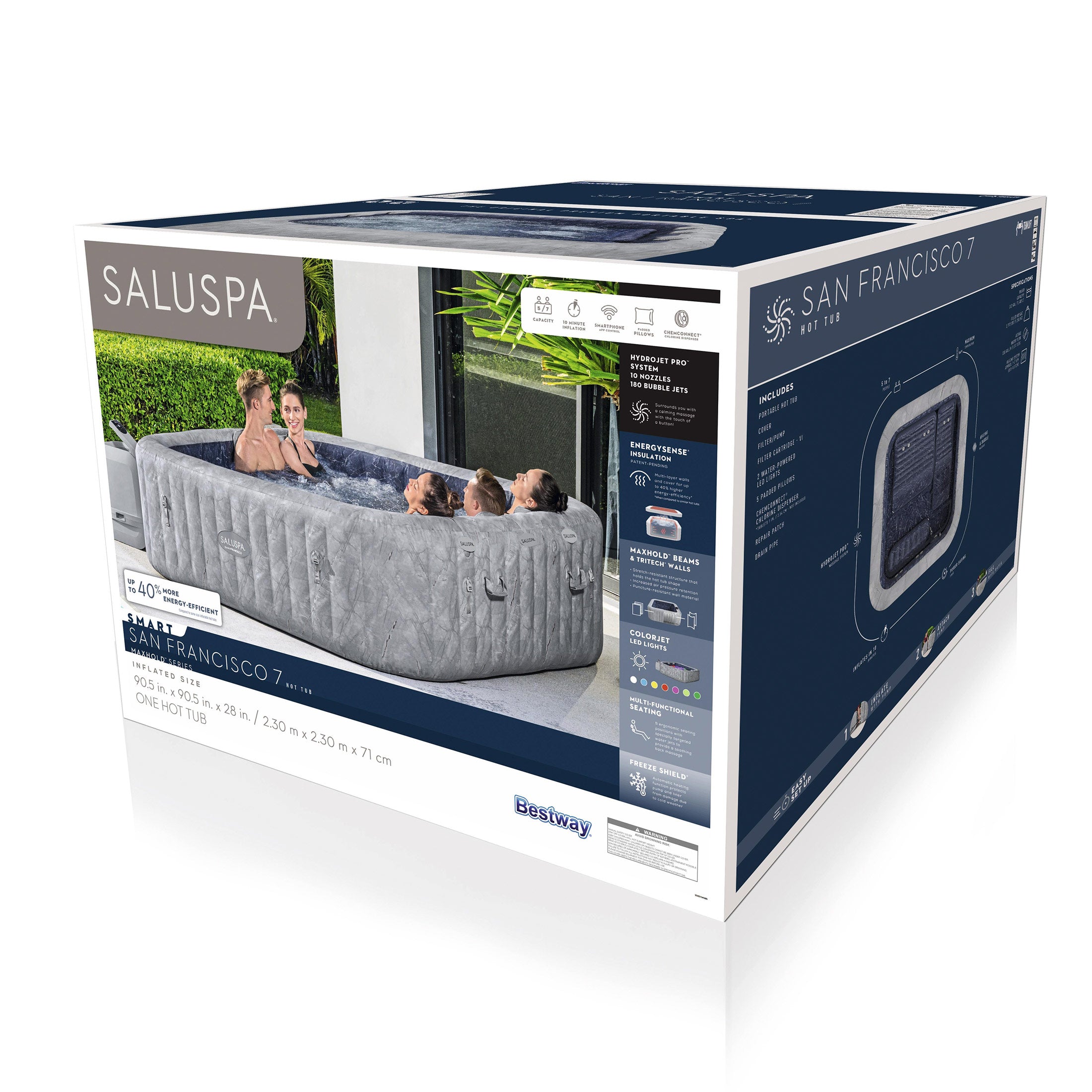 SaluSpa San Francisco Energy-Efficient Smart HydroJet Pro Inflatable Hot Tub with App Control 5-7 person