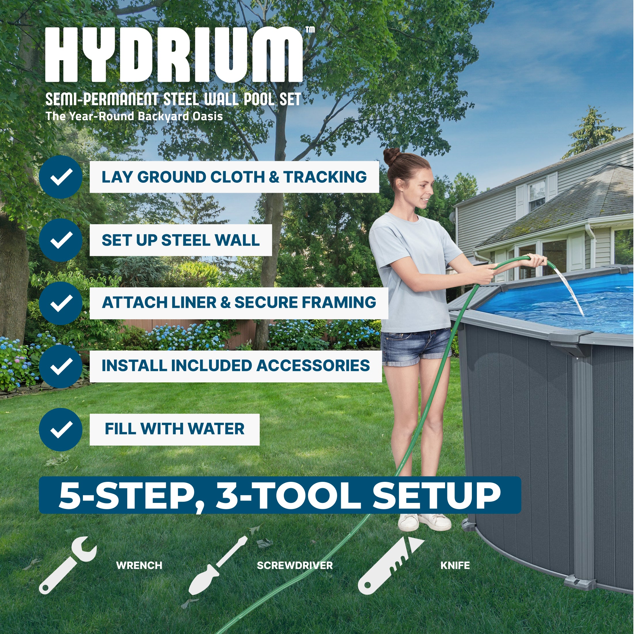 Bestway Hydrium 16' x 52" Round Steel Wall Above Ground Pool Set