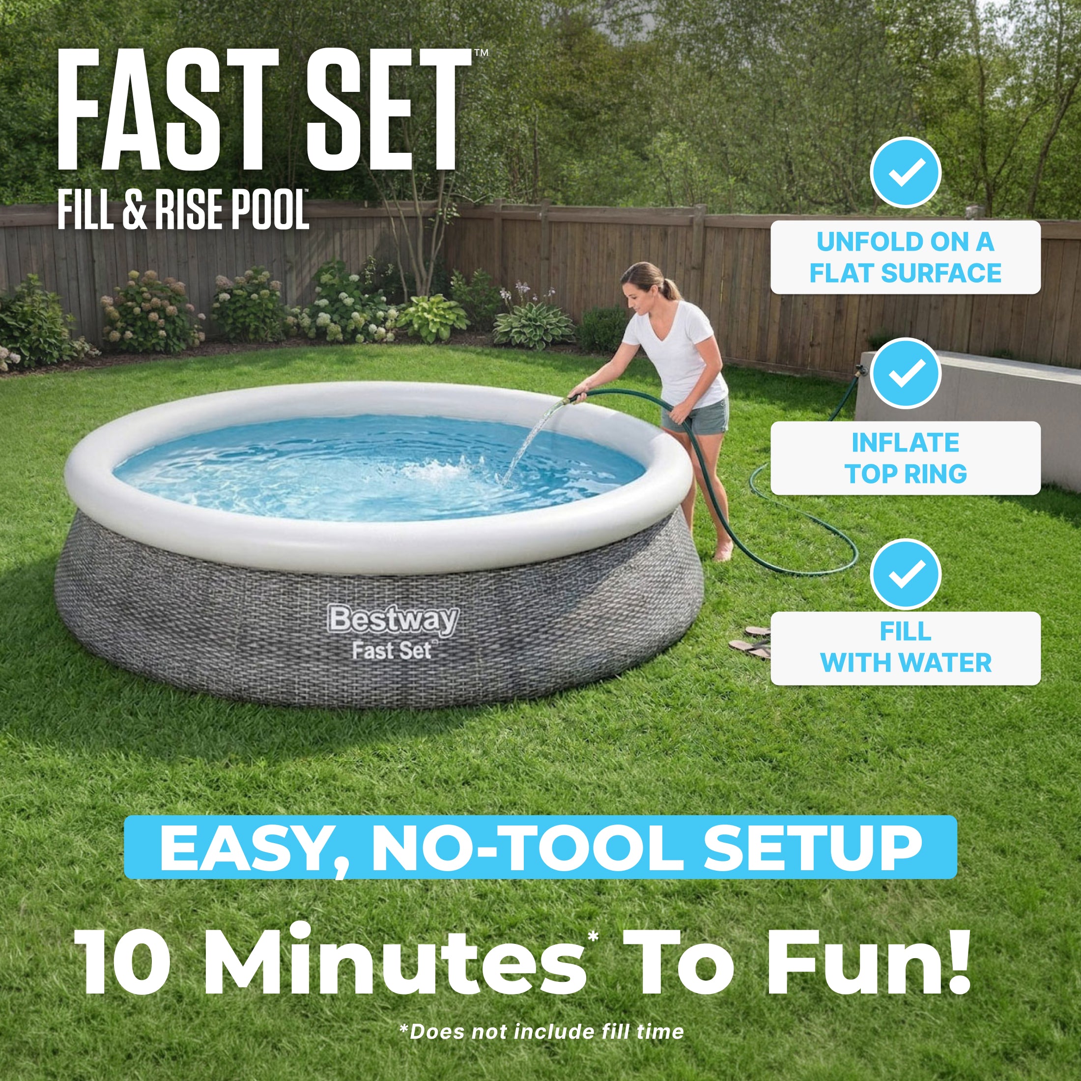 Bestway Fast Set 12’ x 30” Inflatable Round Soft Sided Above Ground Pool Set