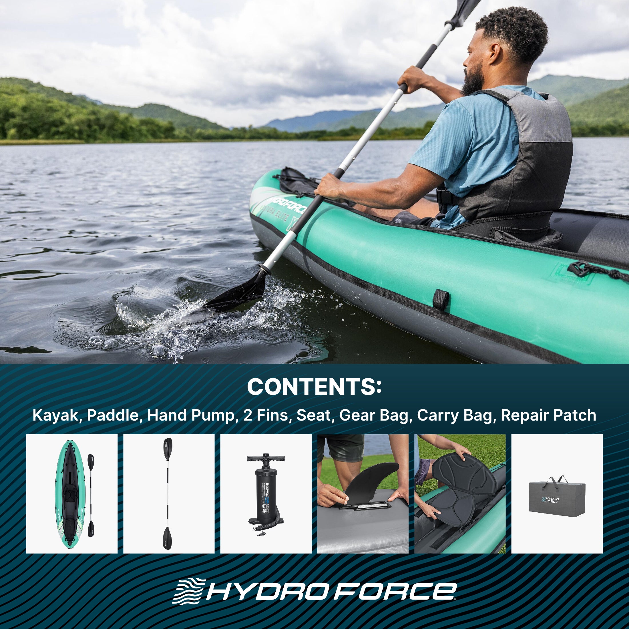 Hydro Force Ventura Elite X1 Inflatable 1-Person Kayak Set 9'2"