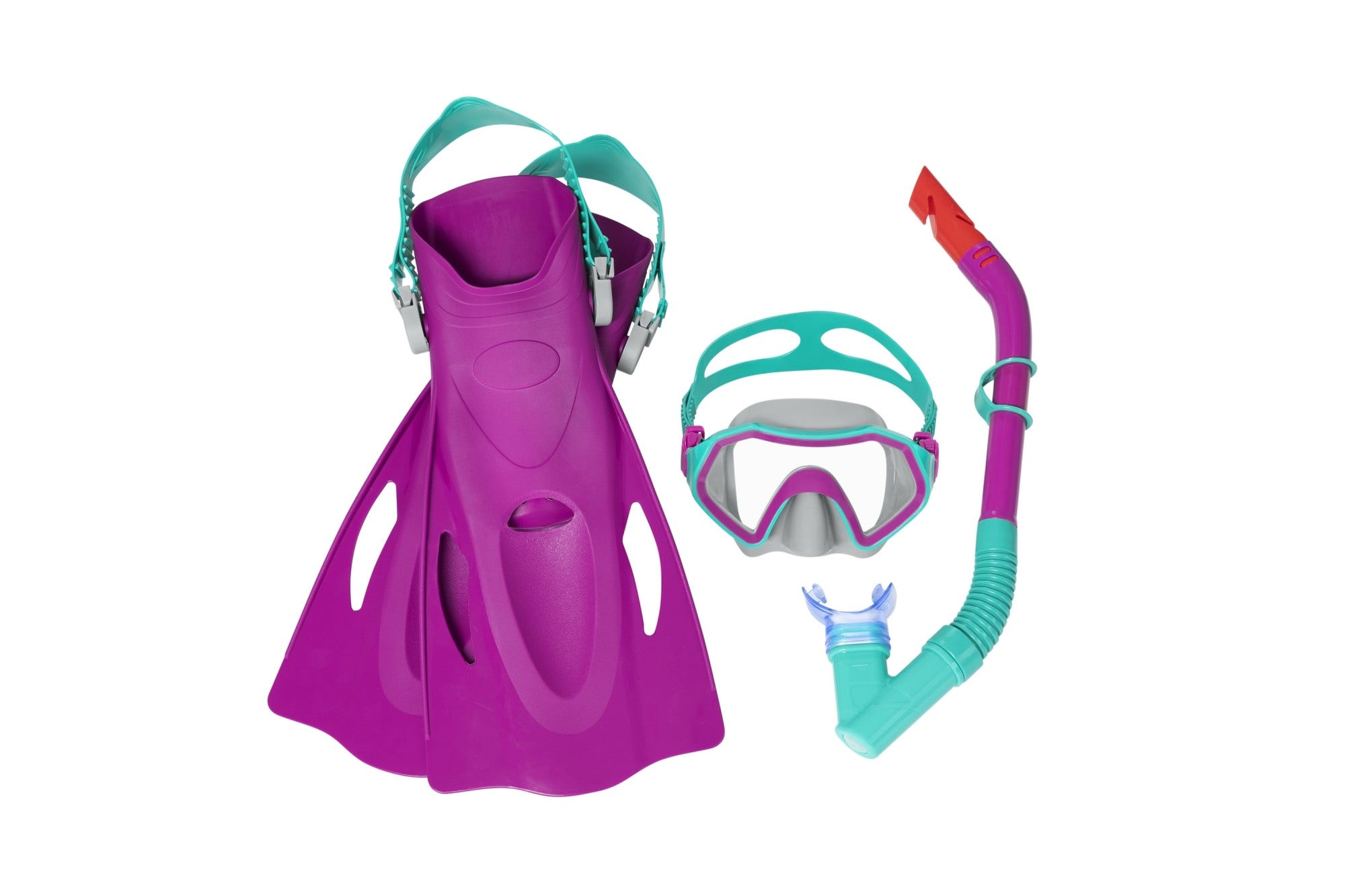 Bestway® Crusader™ Youth Snorkel Set with Fins, Pink Ages 7+ Bestway® Crusader™ Youth Snorkel Set with Fins, Pink Ages 7+